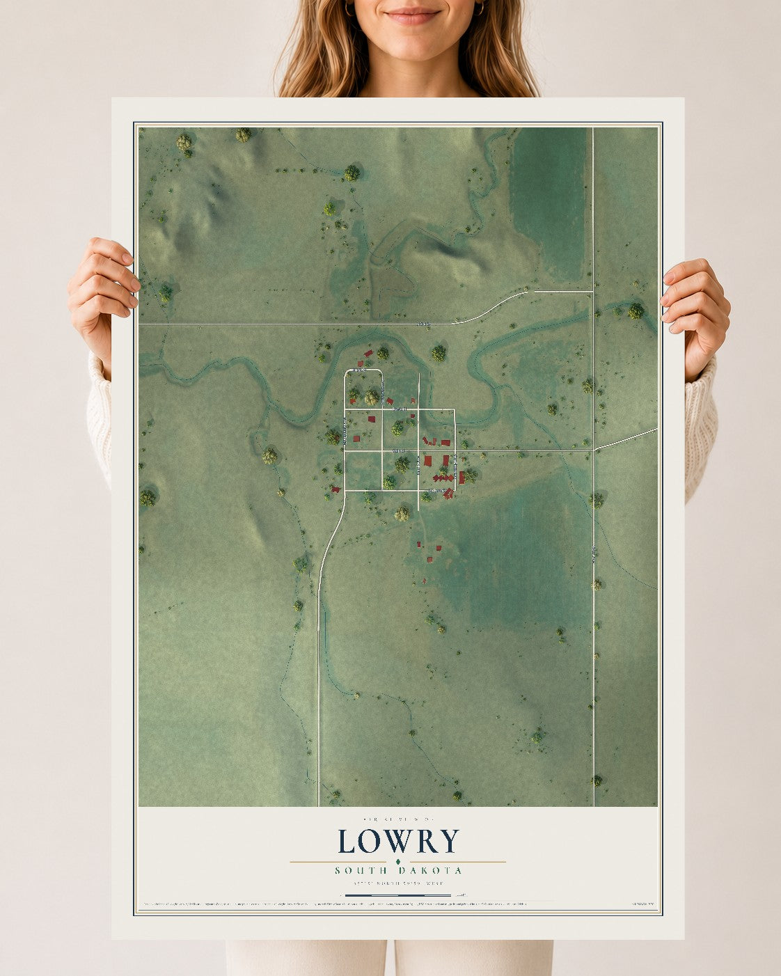 Map of Lowry, South Dakota, 24 x 36 inch unframed archival matte print