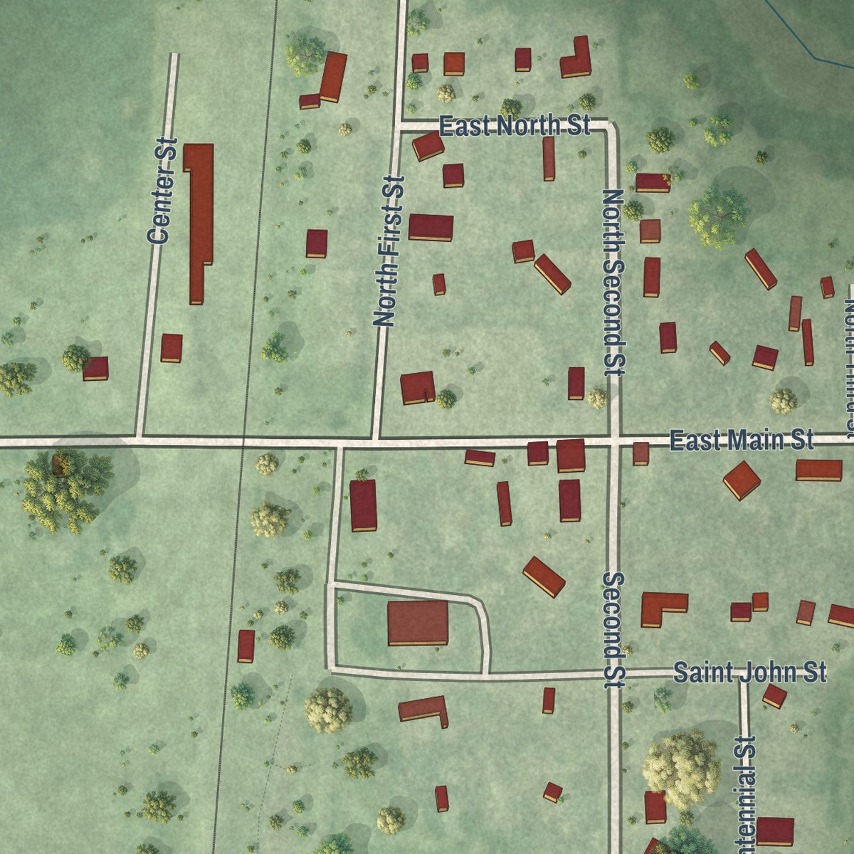 Close-up of the map of Mansfield, South Dakota print showing street and building detail