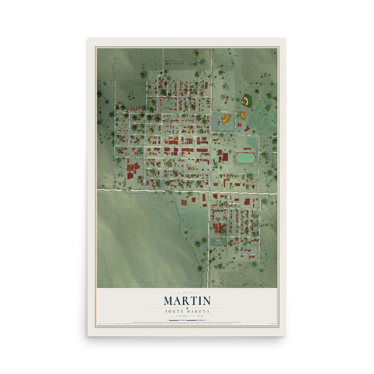Map of Martin, South Dakota, 12 x 18 inch unframed archival matte print