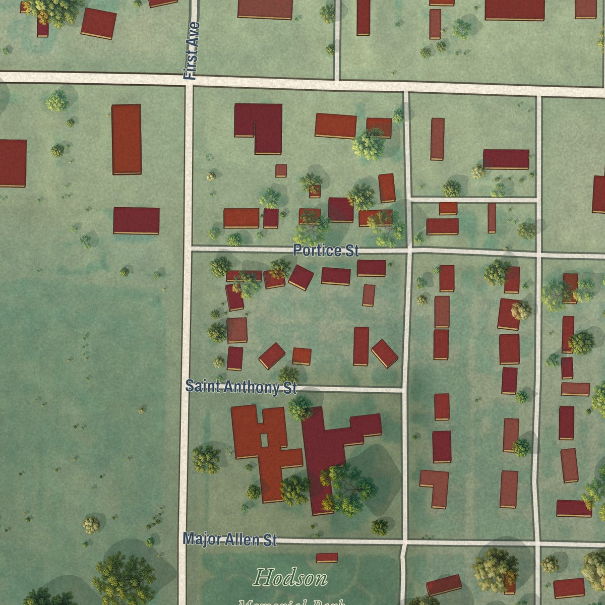 Second close-up of the map of Martin, South Dakota print showing more streets and buildings