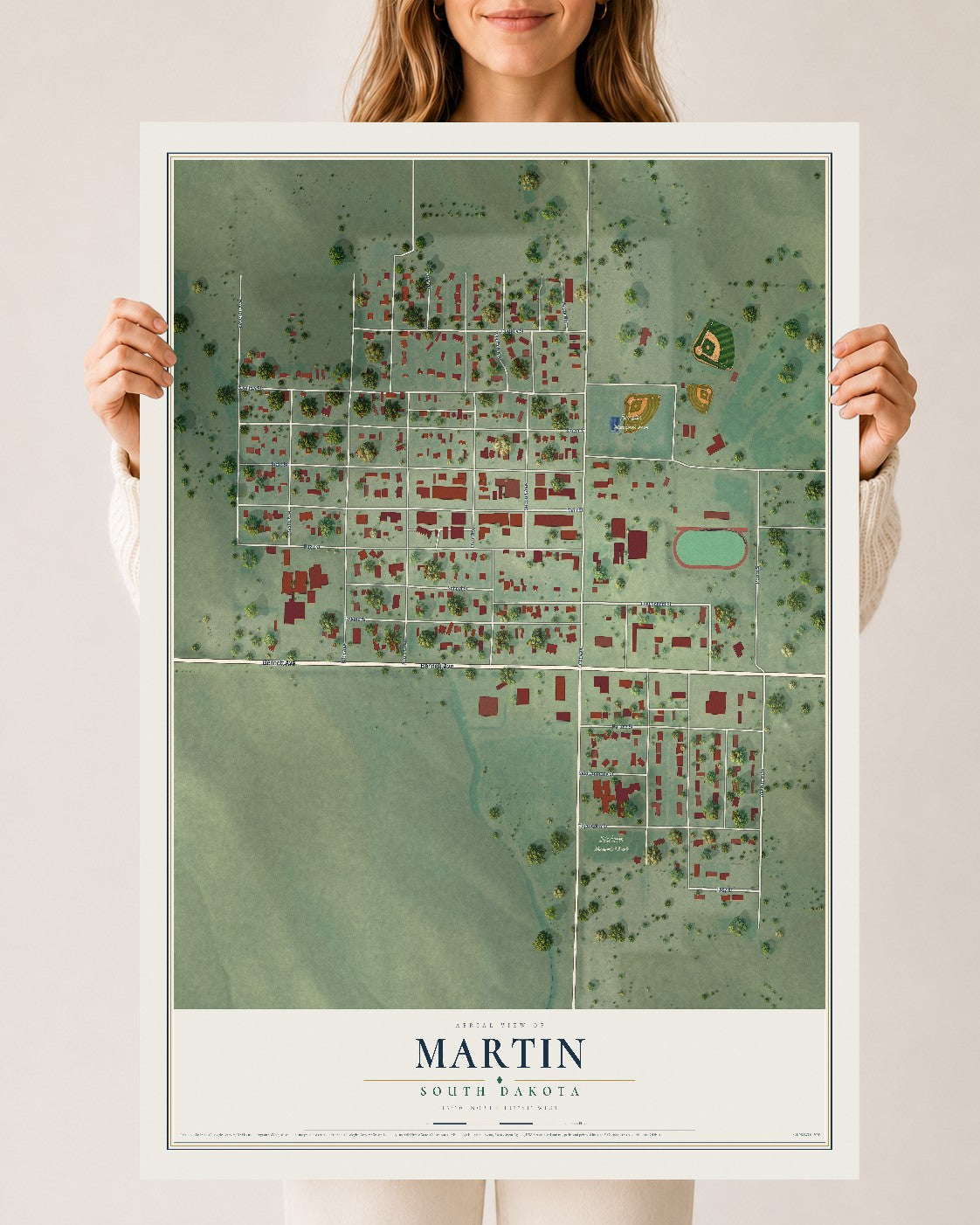 Map of Martin, South Dakota, 24 x 36 inch unframed archival matte print