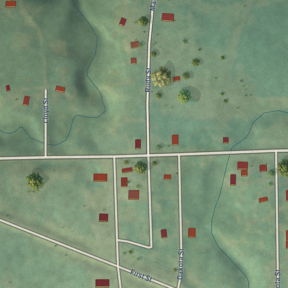 Close-up of the map of Marvin, South Dakota print showing street and building detail