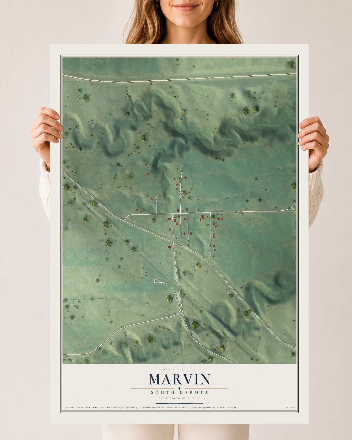 Map of Marvin, South Dakota, 24 x 36 inch unframed archival matte print