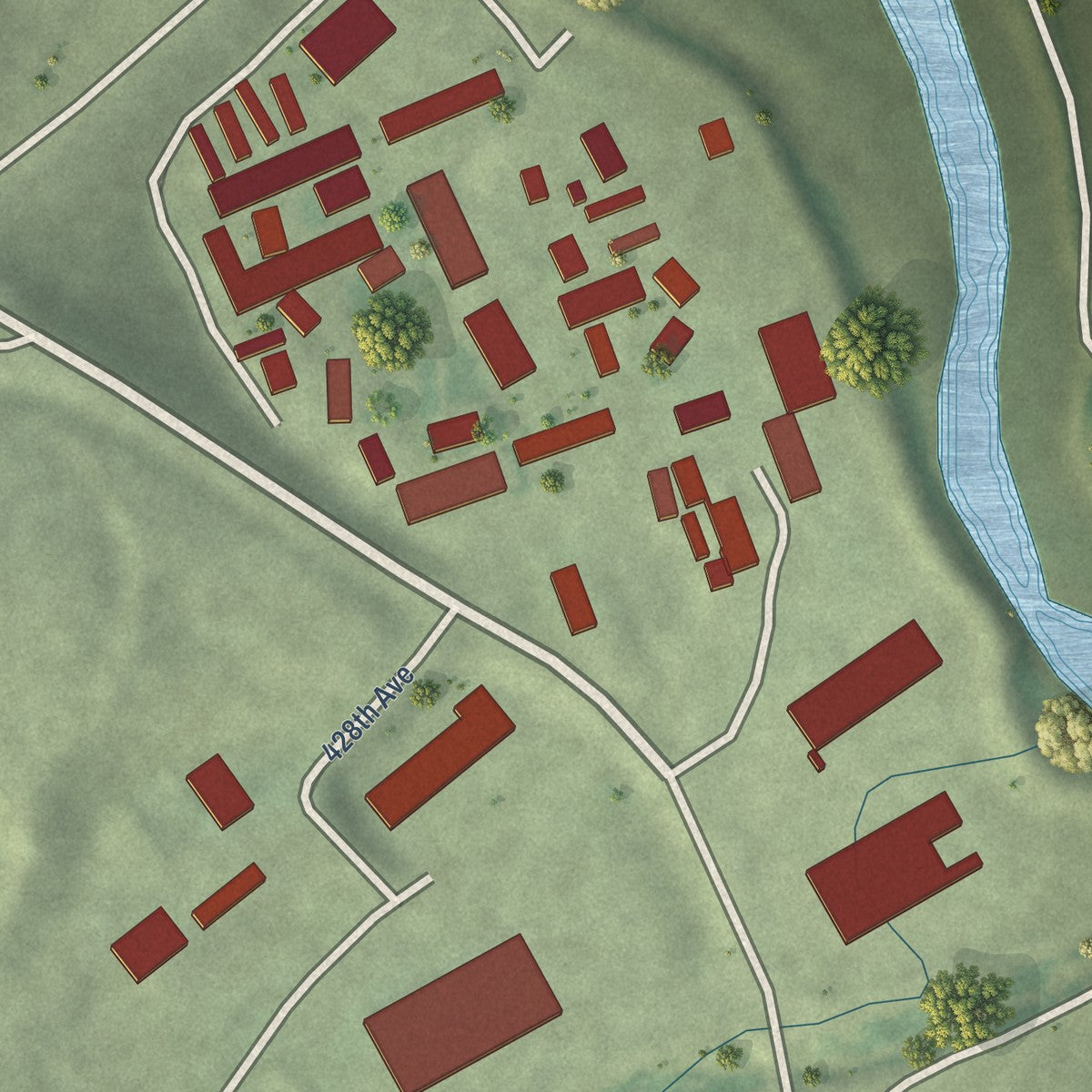 Close-up of the map of Maxwell Colony, South Dakota print showing street and building detail