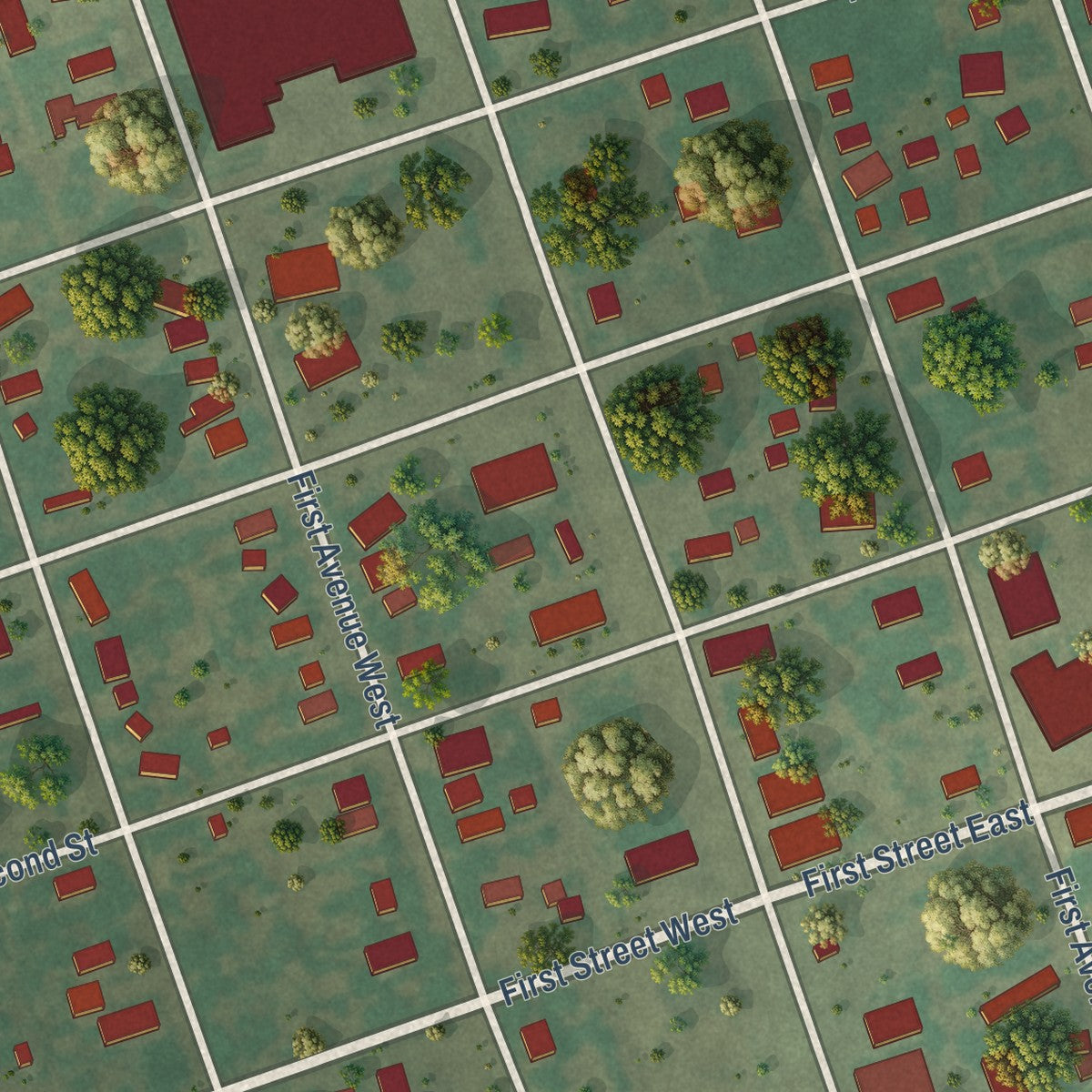 Close-up of the map of McIntosh, South Dakota print showing street and building detail