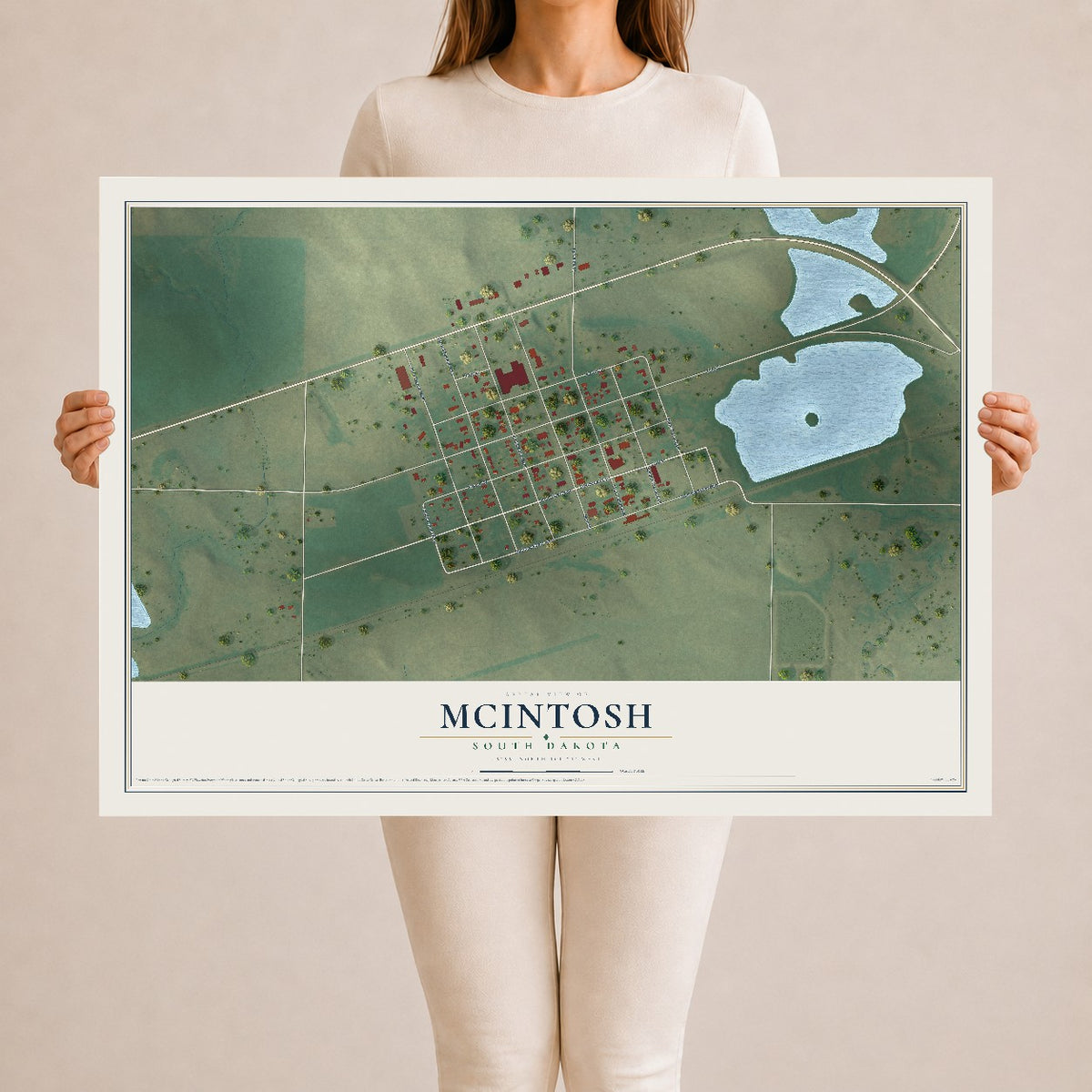 Map of McIntosh, South Dakota, 24 x 36 inch unframed archival matte print