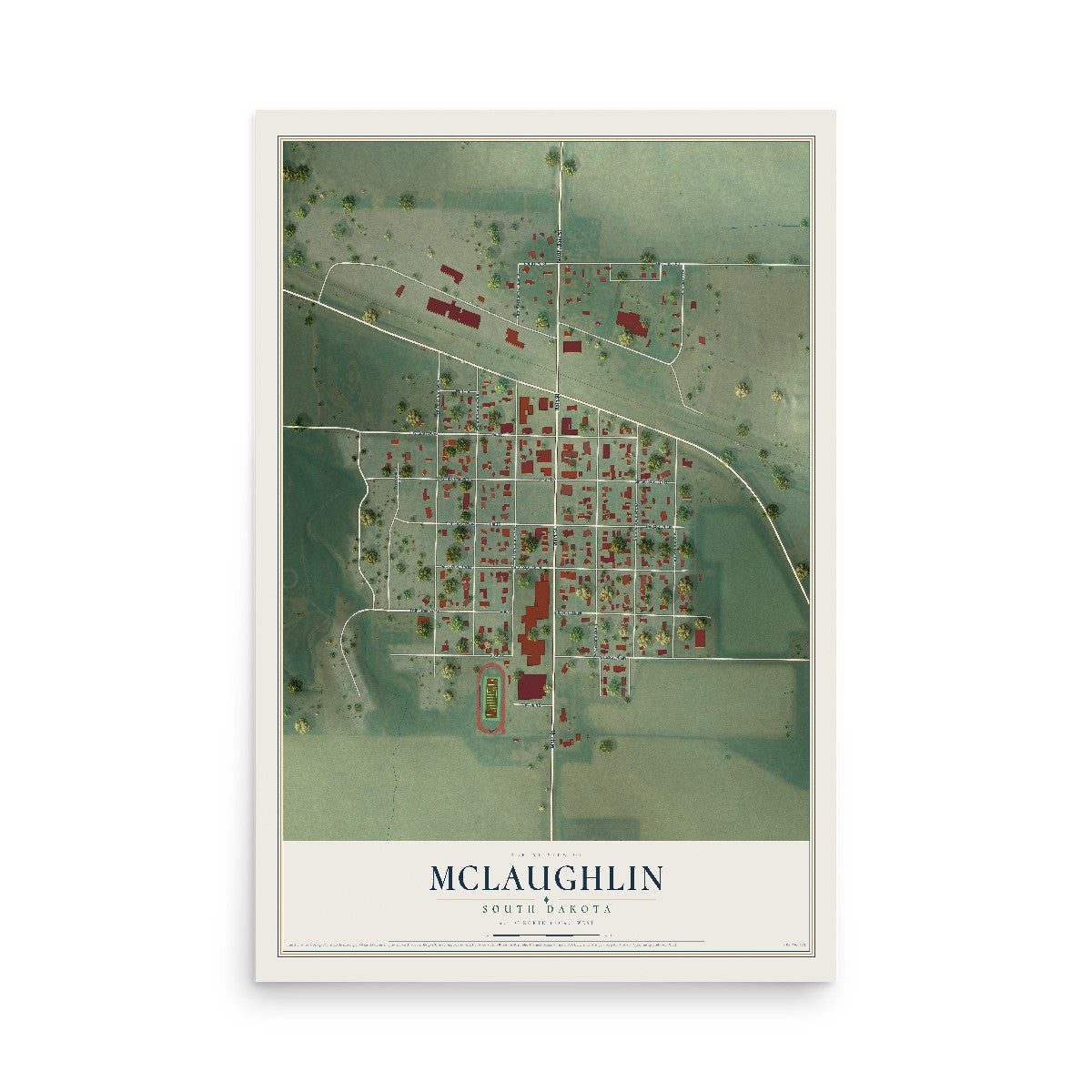 Map of McLaughlin, South Dakota, 12 x 18 inch unframed archival matte print