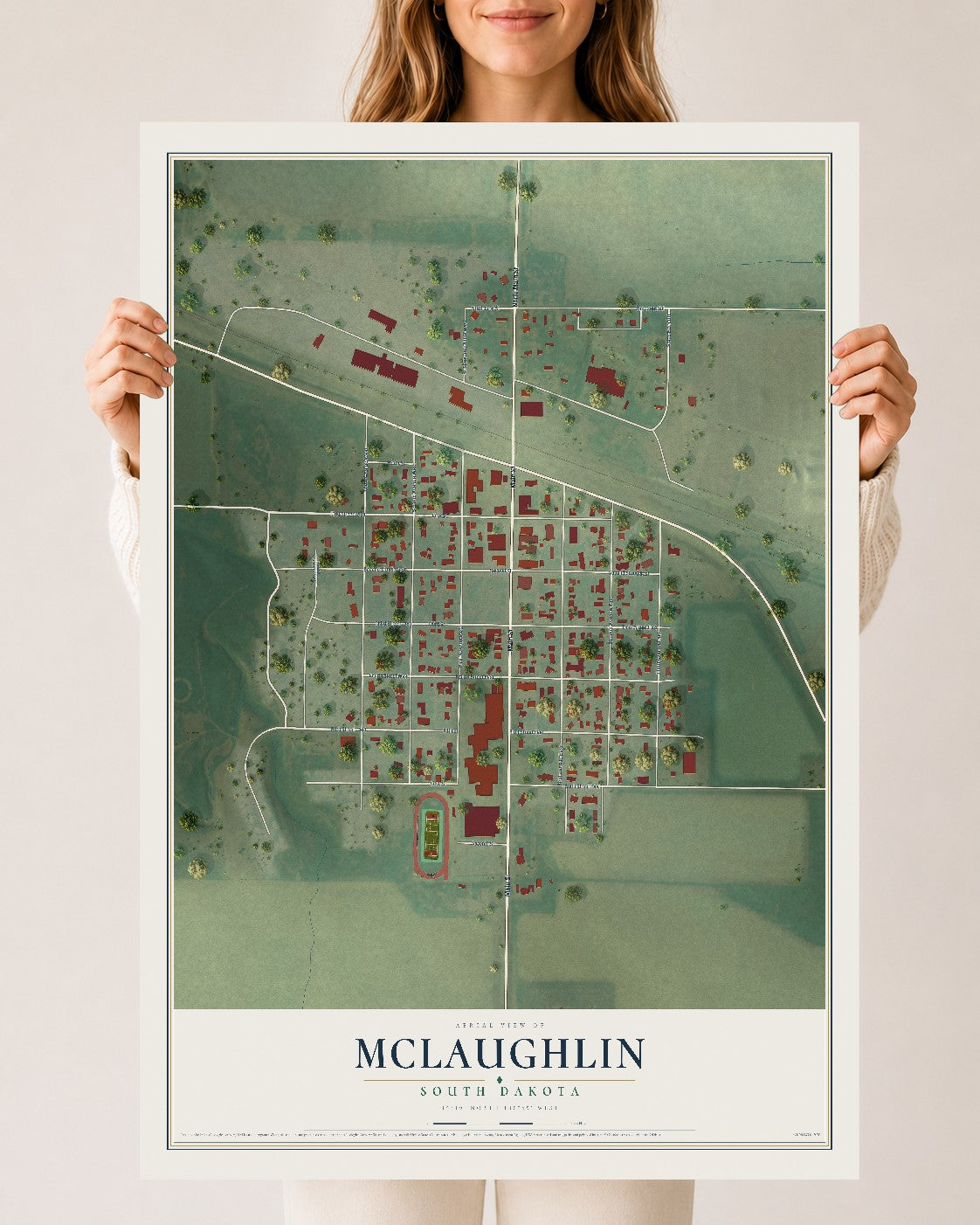 Map of McLaughlin, South Dakota, 24 x 36 inch unframed archival matte print