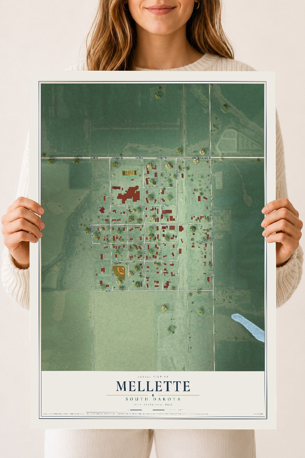 Map of Mellette, South Dakota, 18 x 24 inch unframed archival matte print