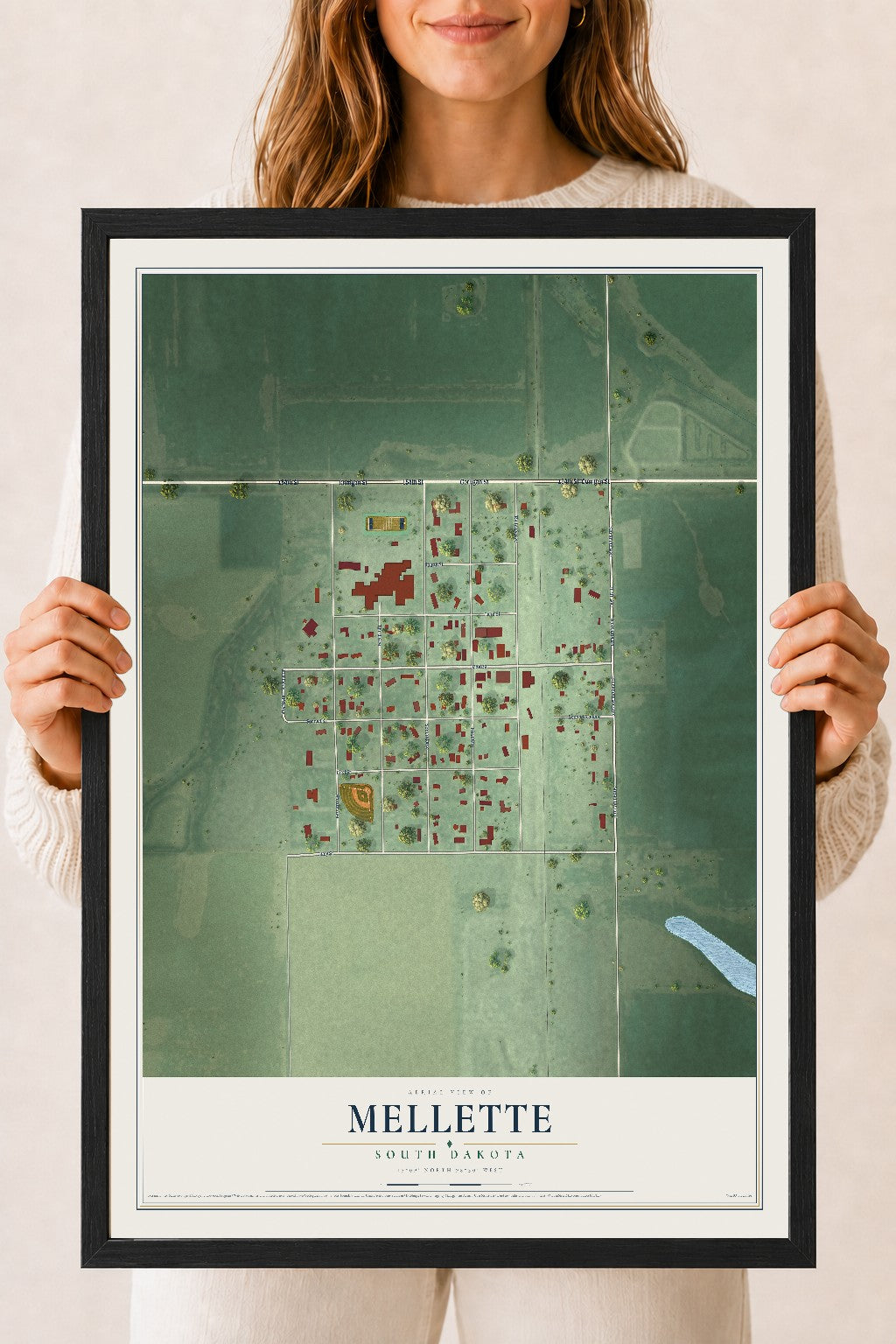 Map of Mellette, South Dakota, 18 x 24 inch print in a black wood frame