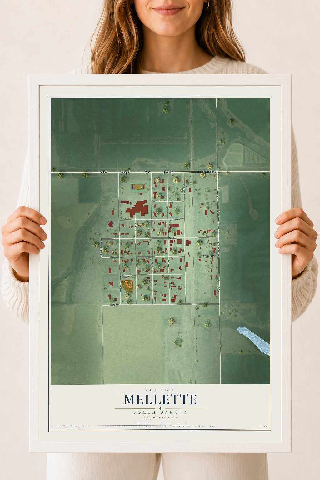 Map of Mellette, South Dakota, 18 x 24 inch print in a white wood frame