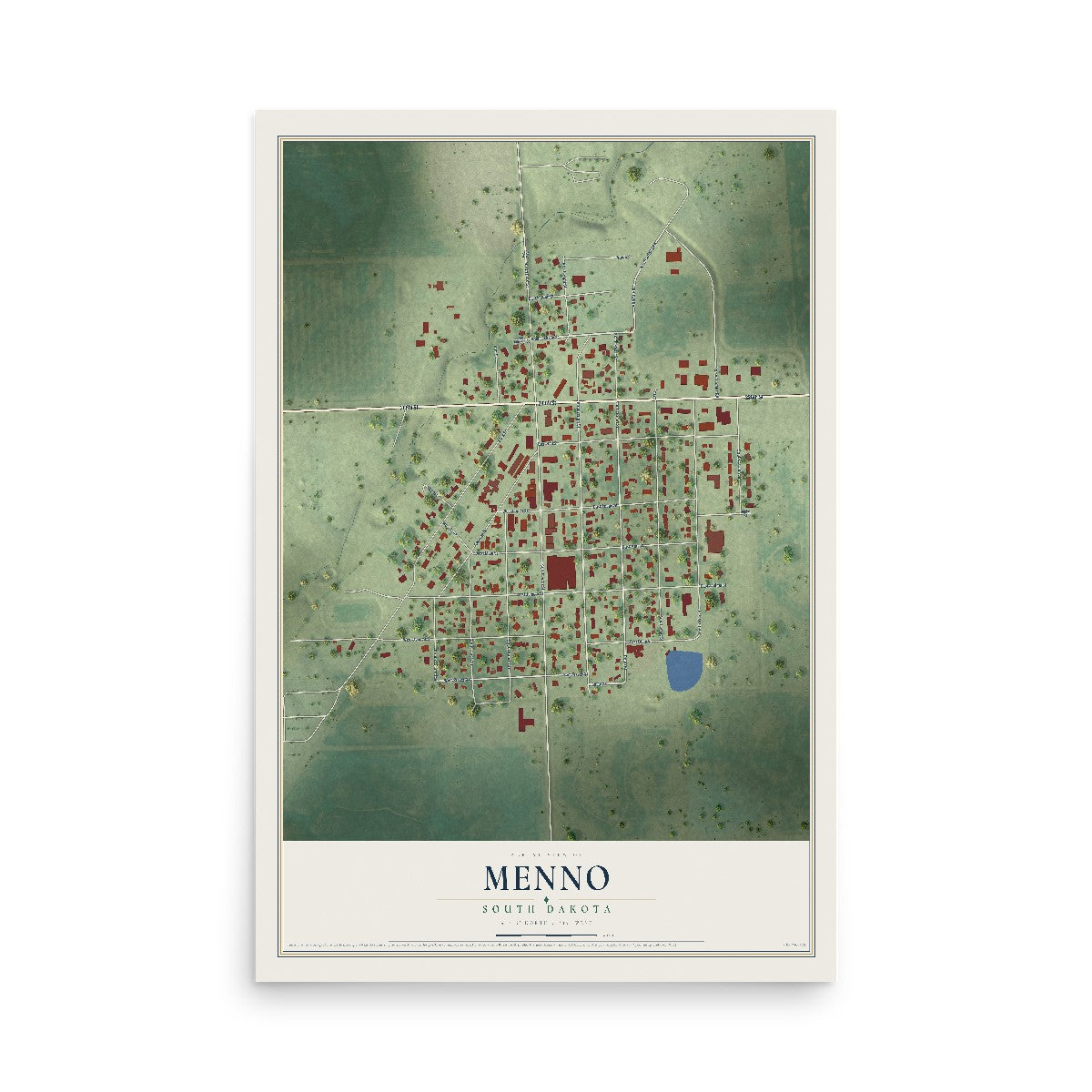 Map of Menno, South Dakota, 12 x 18 inch unframed archival matte print