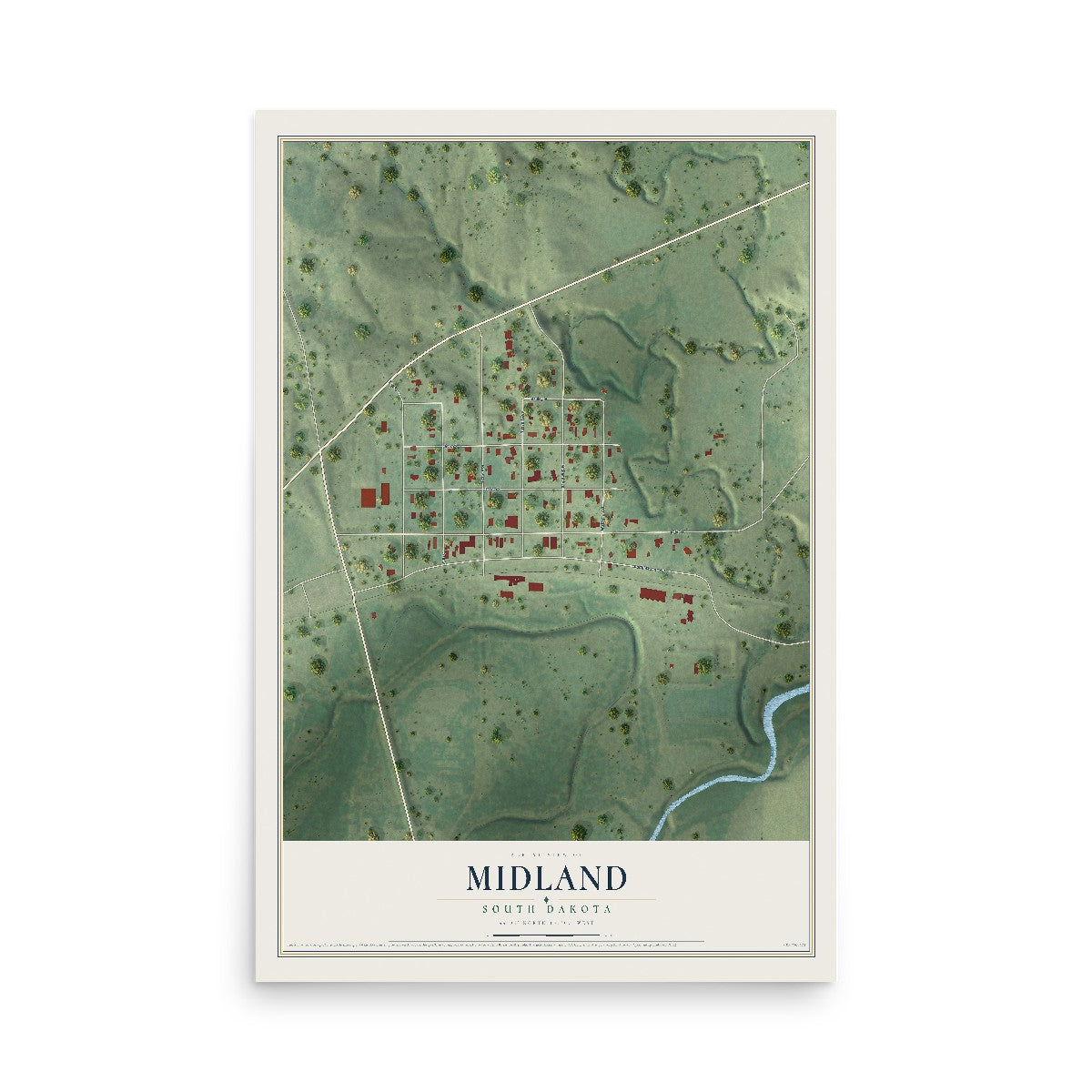 Map of Midland, South Dakota, 12 x 18 inch unframed archival matte print