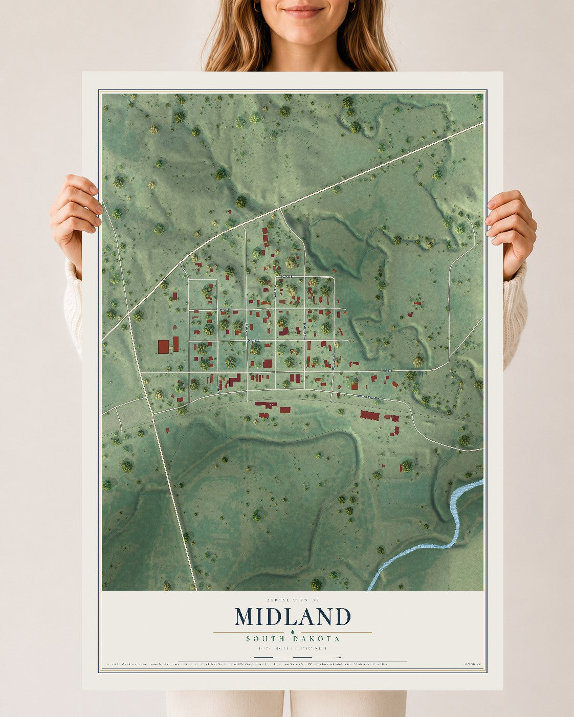 Map of Midland, South Dakota, 24 x 36 inch unframed archival matte print