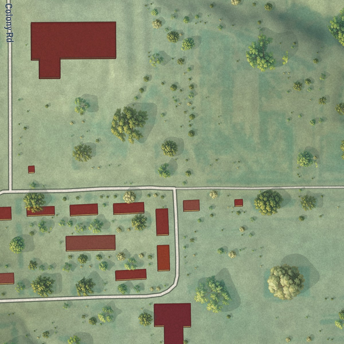 Close-up of the map of Millbrook Colony, South Dakota print showing street and building detail