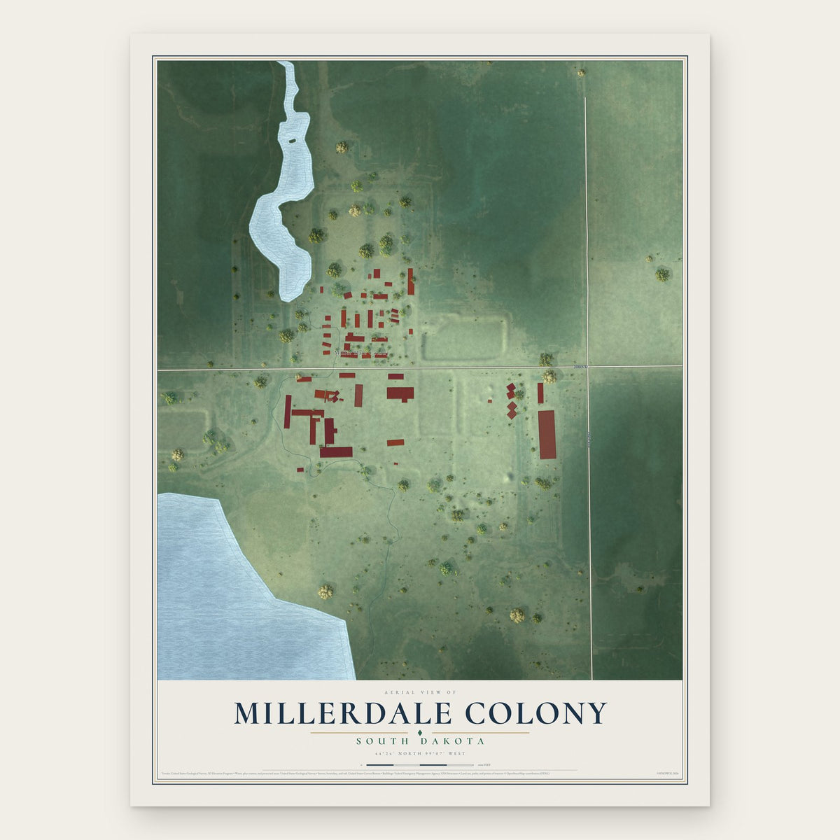 Millerdale Colony, South Dakota map print, the full design
