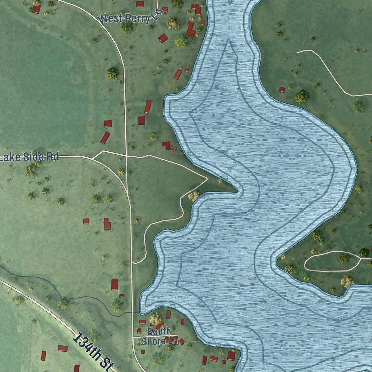 Close-up of the map of Mina, South Dakota print showing street and building detail