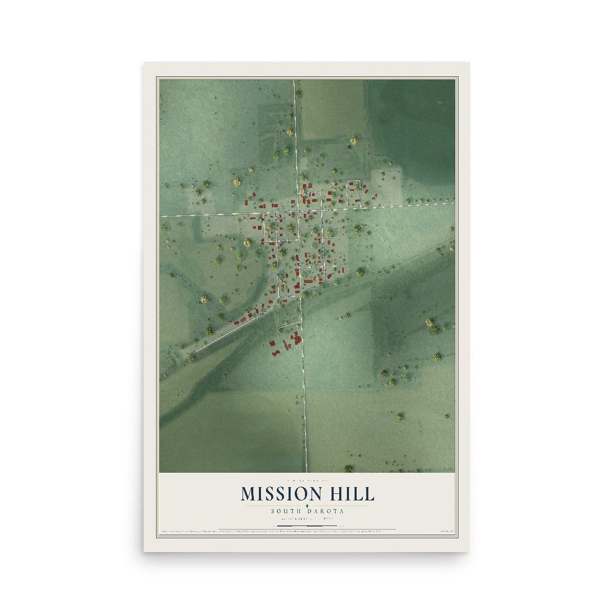 Map of Mission Hill, South Dakota, 12 x 18 inch unframed archival matte print