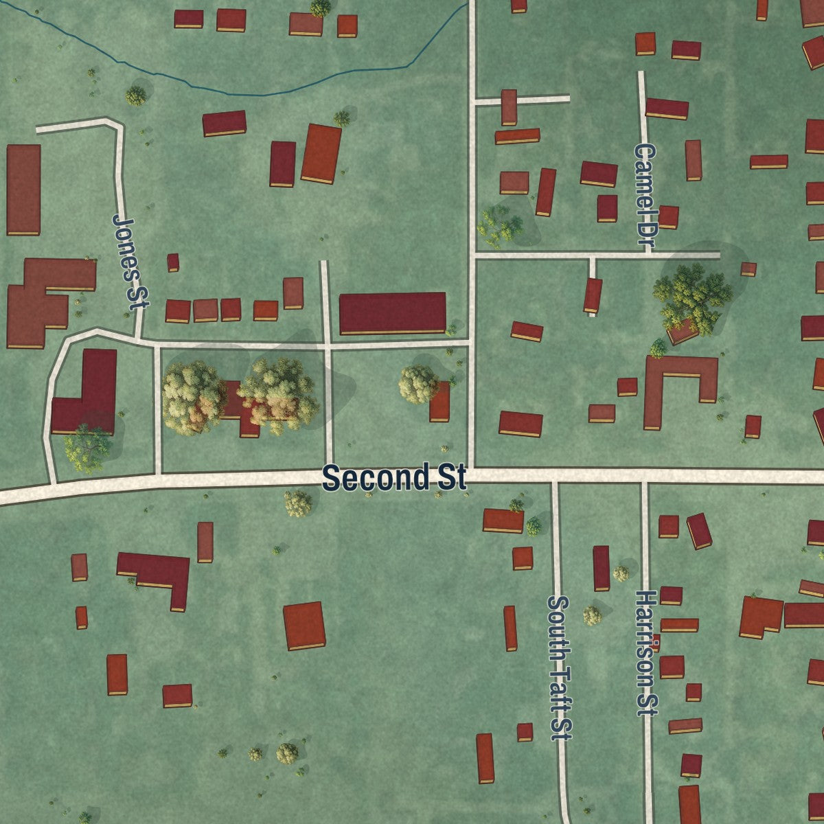 Second close-up of the map of Mission, South Dakota print showing more streets and buildings