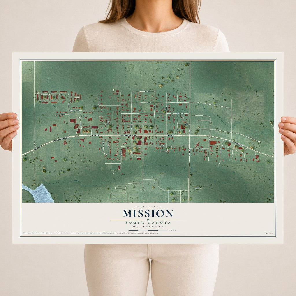 Map of Mission, South Dakota, 18 x 24 inch unframed archival matte print