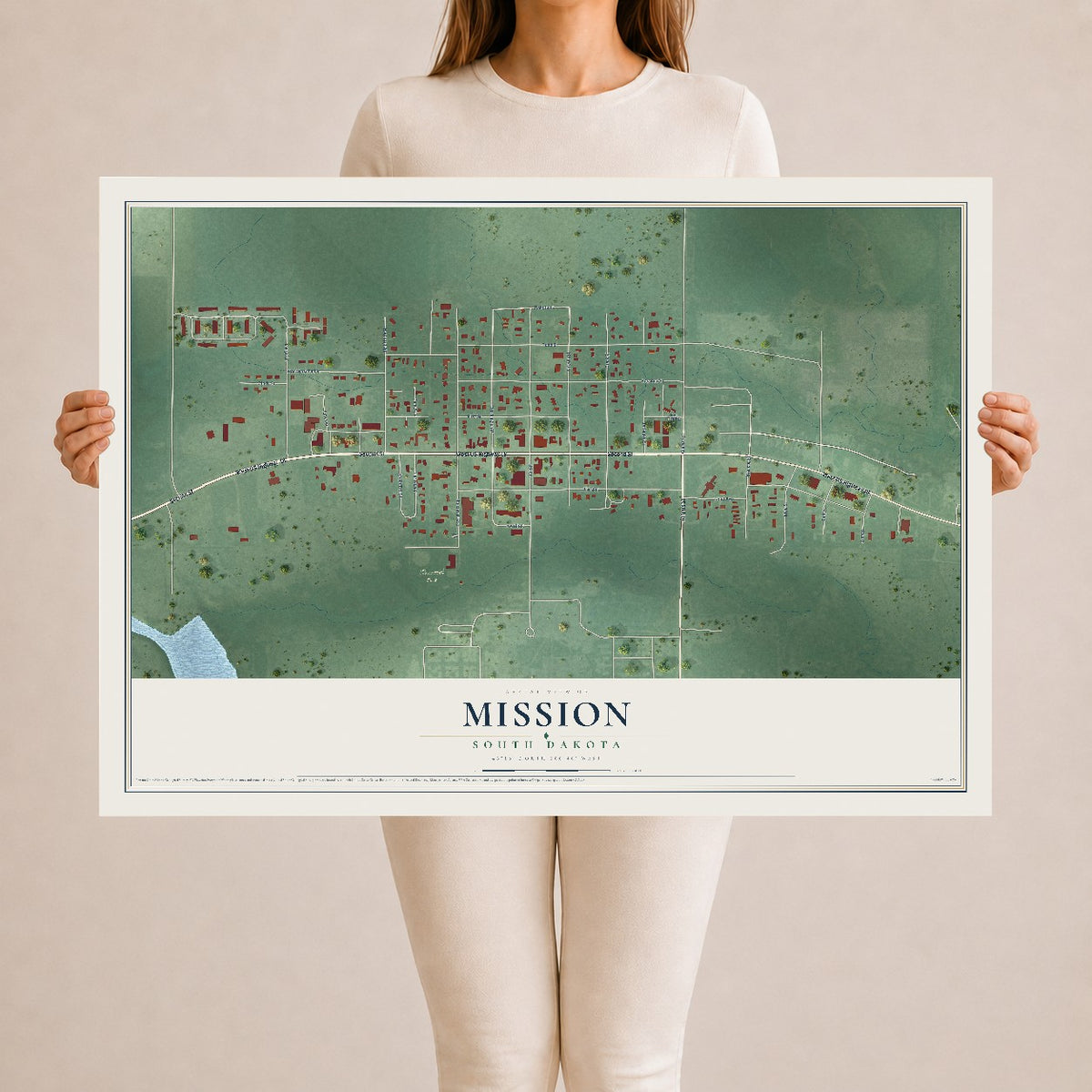 Map of Mission, South Dakota, 24 x 36 inch unframed archival matte print