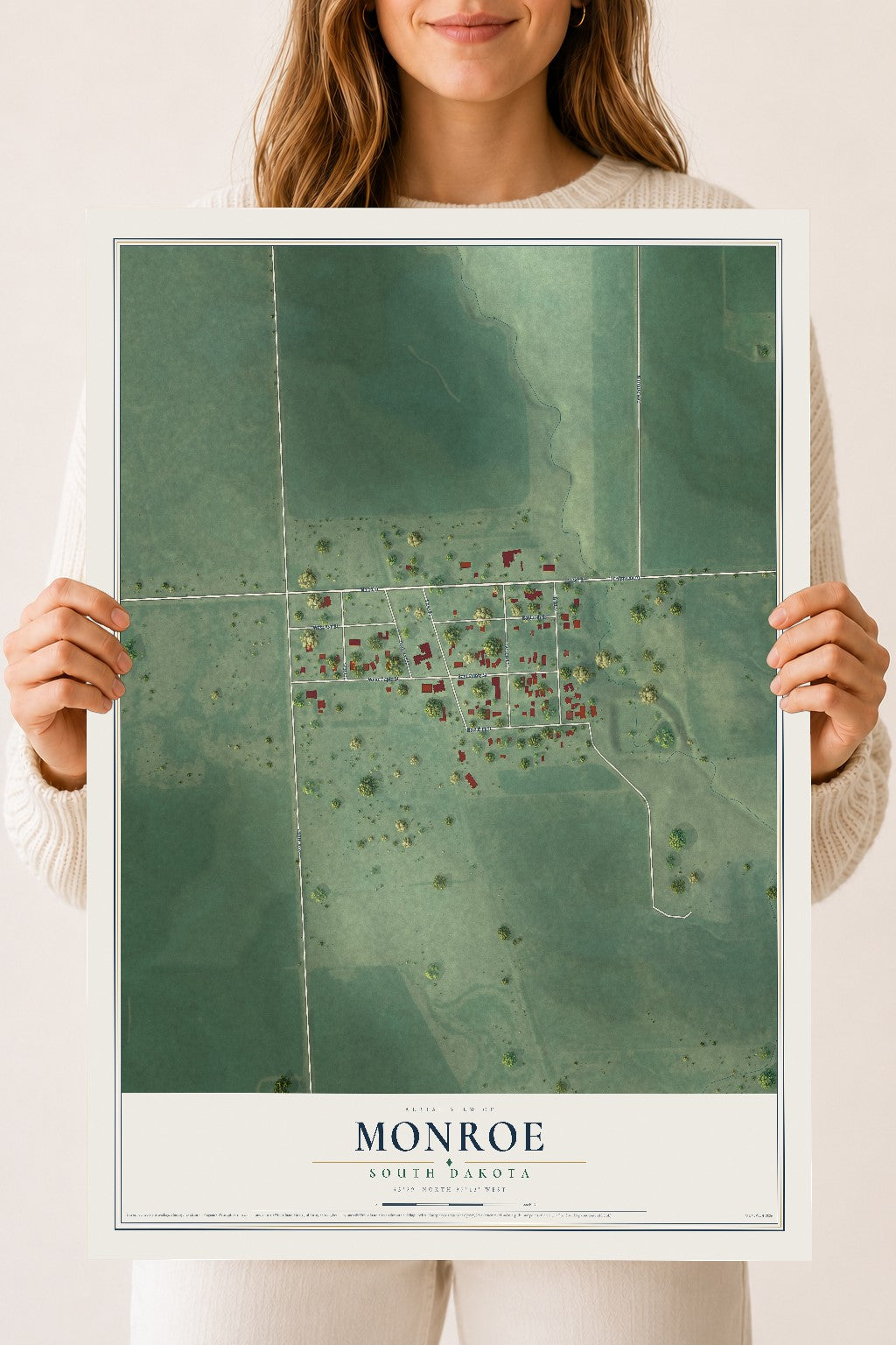 Map of Monroe, South Dakota, 18 x 24 inch unframed archival matte print