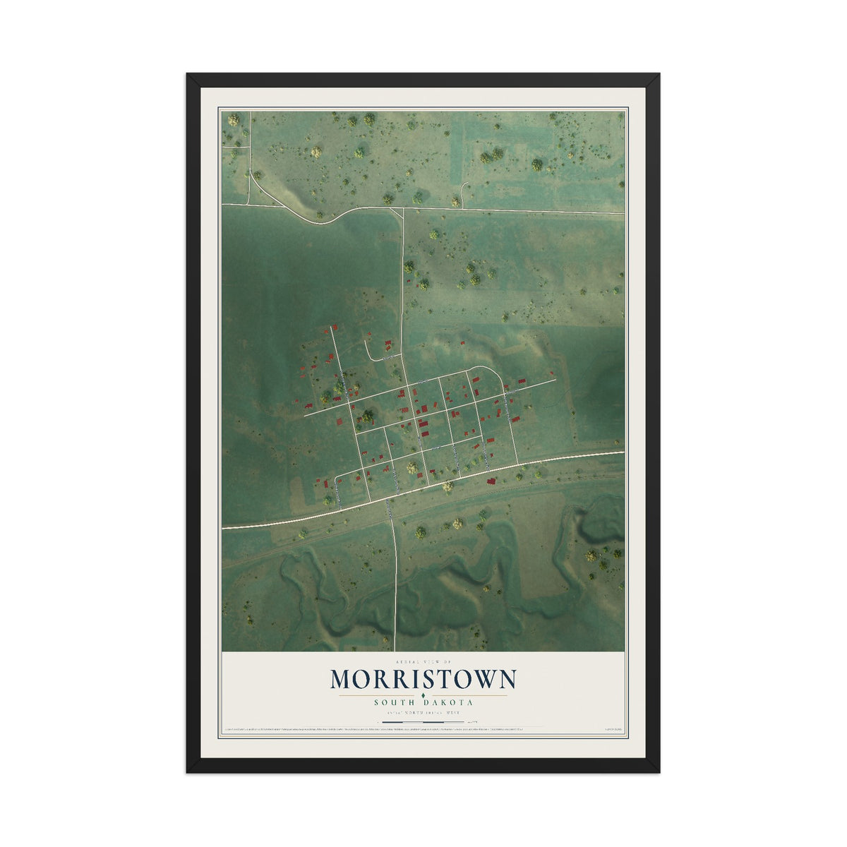 Map of Morristown, South Dakota, 12 x 18 inch print in a black wood frame