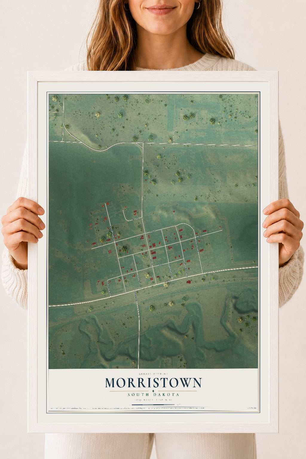 Map of Morristown, South Dakota, 18 x 24 inch print in a white wood frame