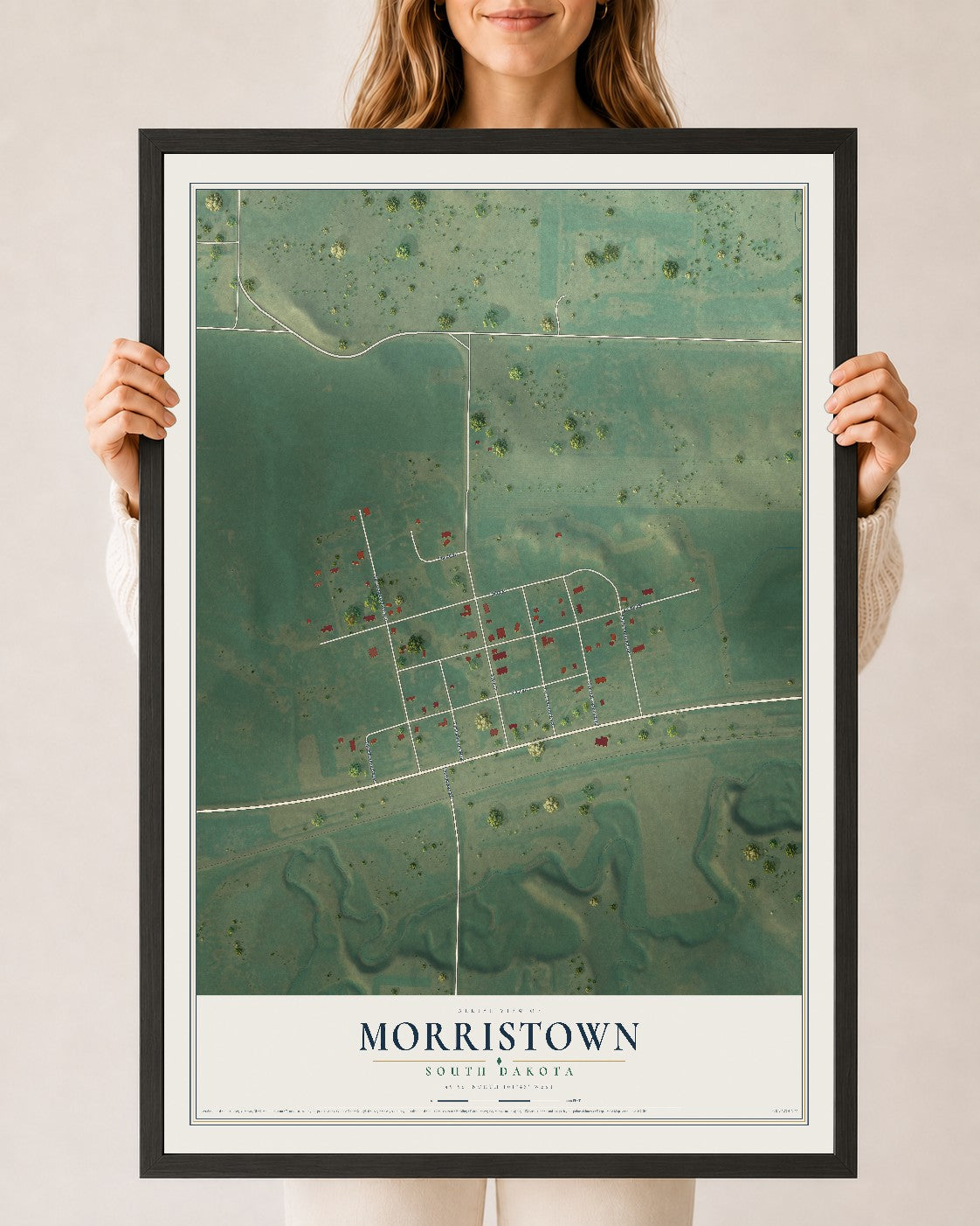 Map of Morristown, South Dakota, 24 x 36 inch print in a black wood frame