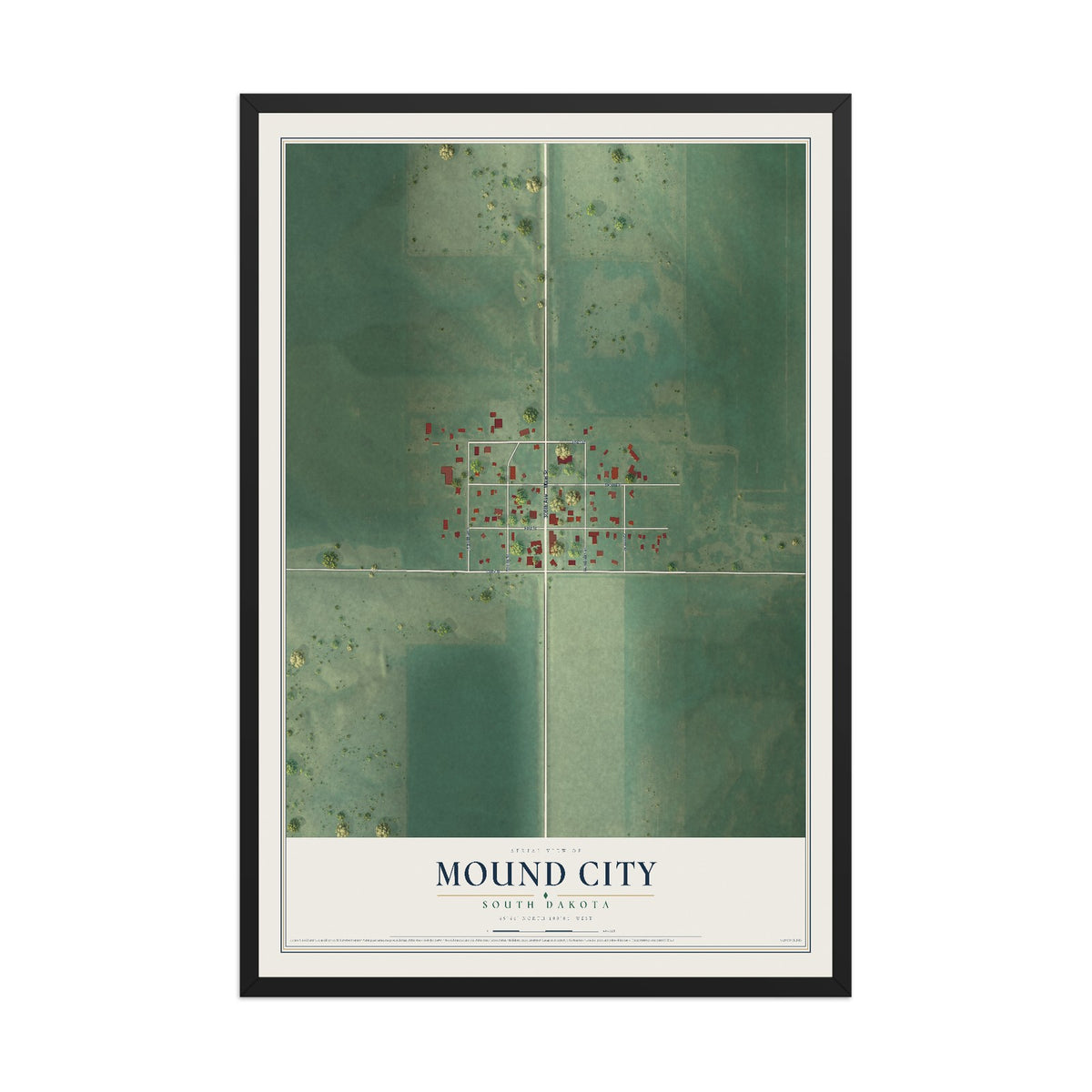 Map of Mound City, South Dakota, 12 x 18 inch print in a black wood frame