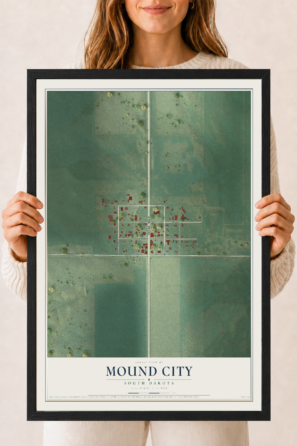 Map of Mound City, South Dakota, 18 x 24 inch print in a black wood frame