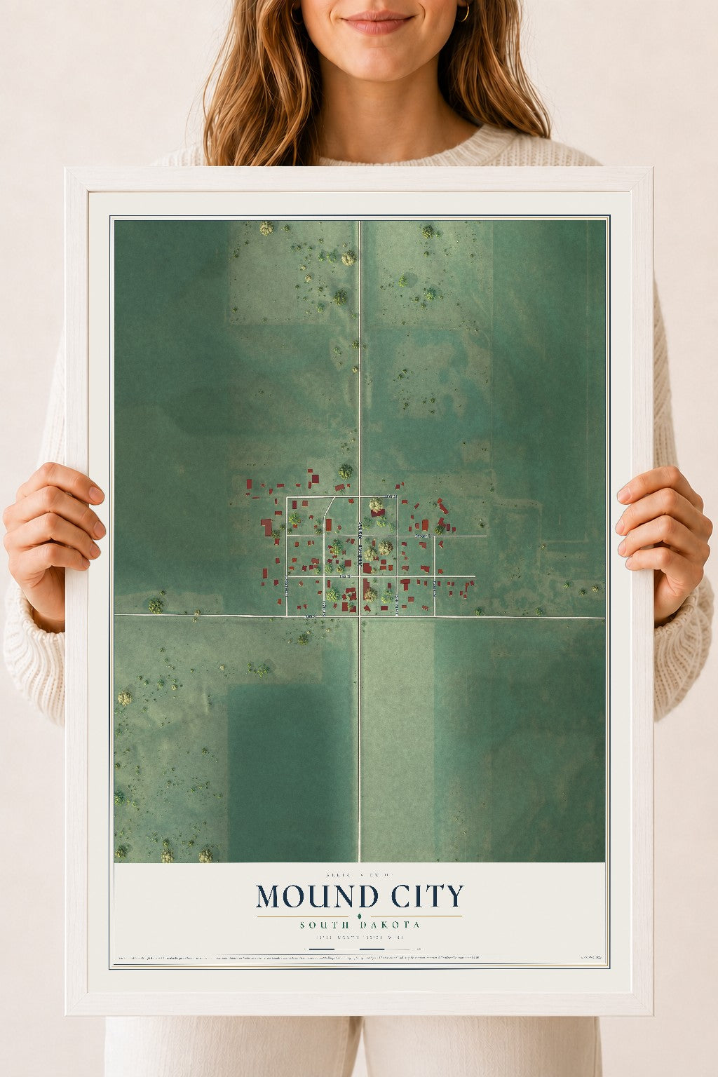 Map of Mound City, South Dakota, 18 x 24 inch print in a white wood frame