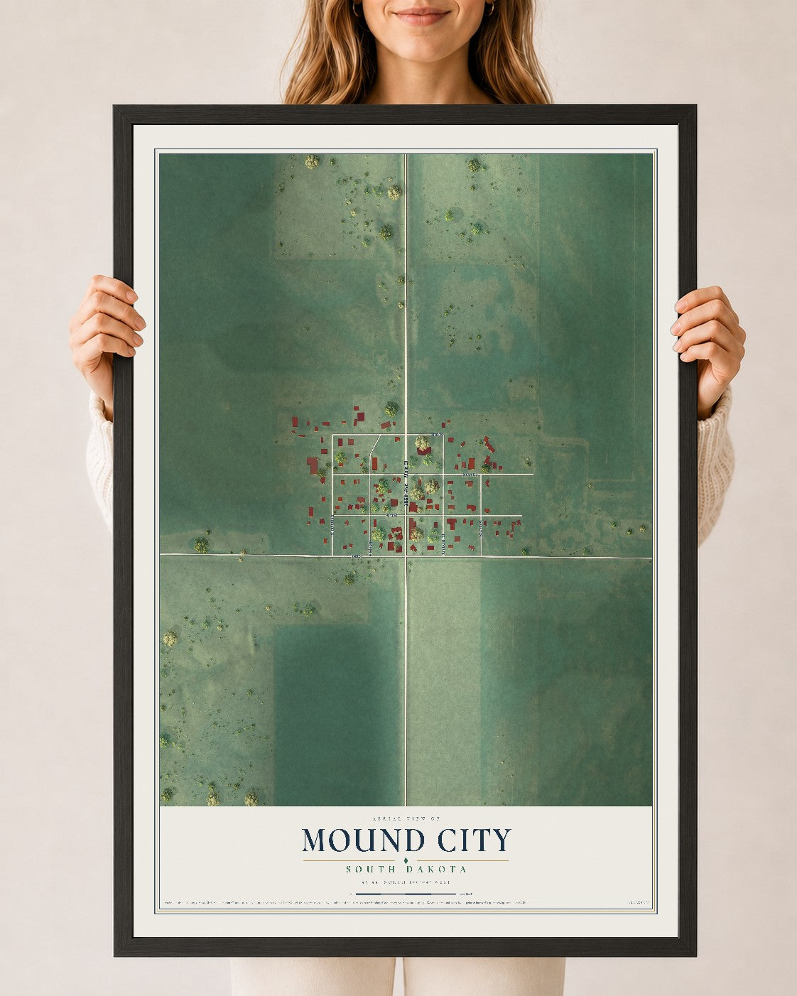 Map of Mound City, South Dakota, 24 x 36 inch print in a black wood frame