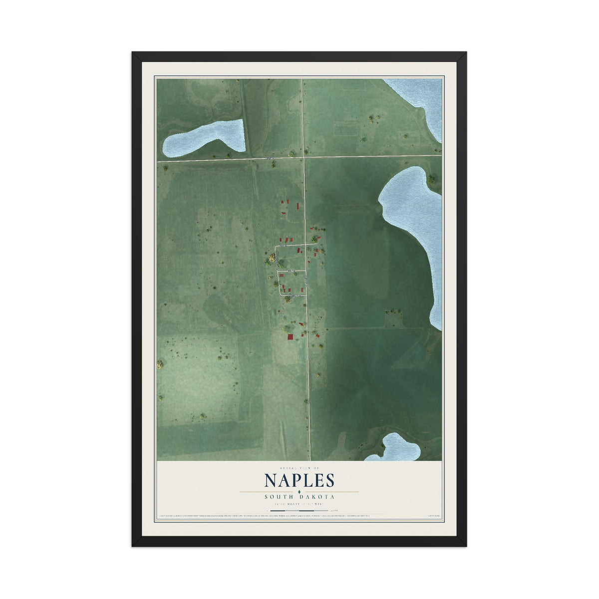 Map of Naples, South Dakota, 12 x 18 inch print in a black wood frame