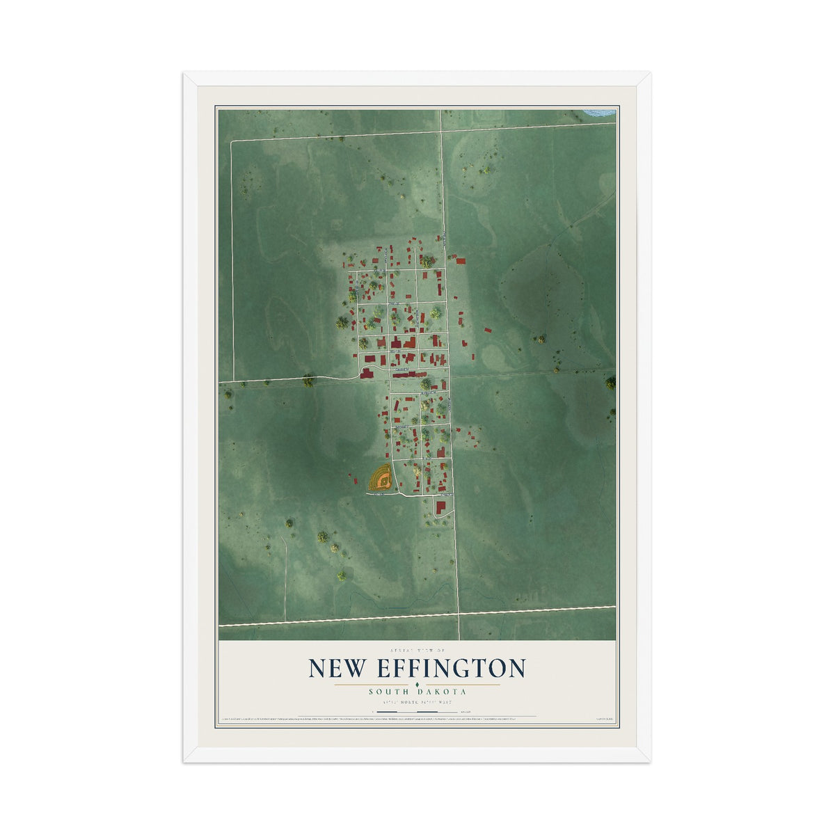 Map of New Effington, South Dakota, 12 x 18 inch print in a white wood frame