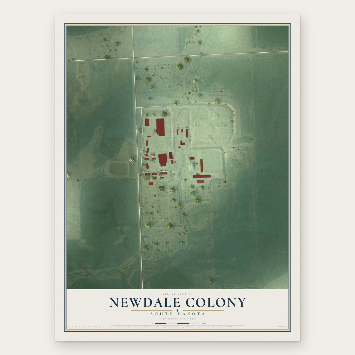 Newdale Colony, South Dakota map print, the full design
