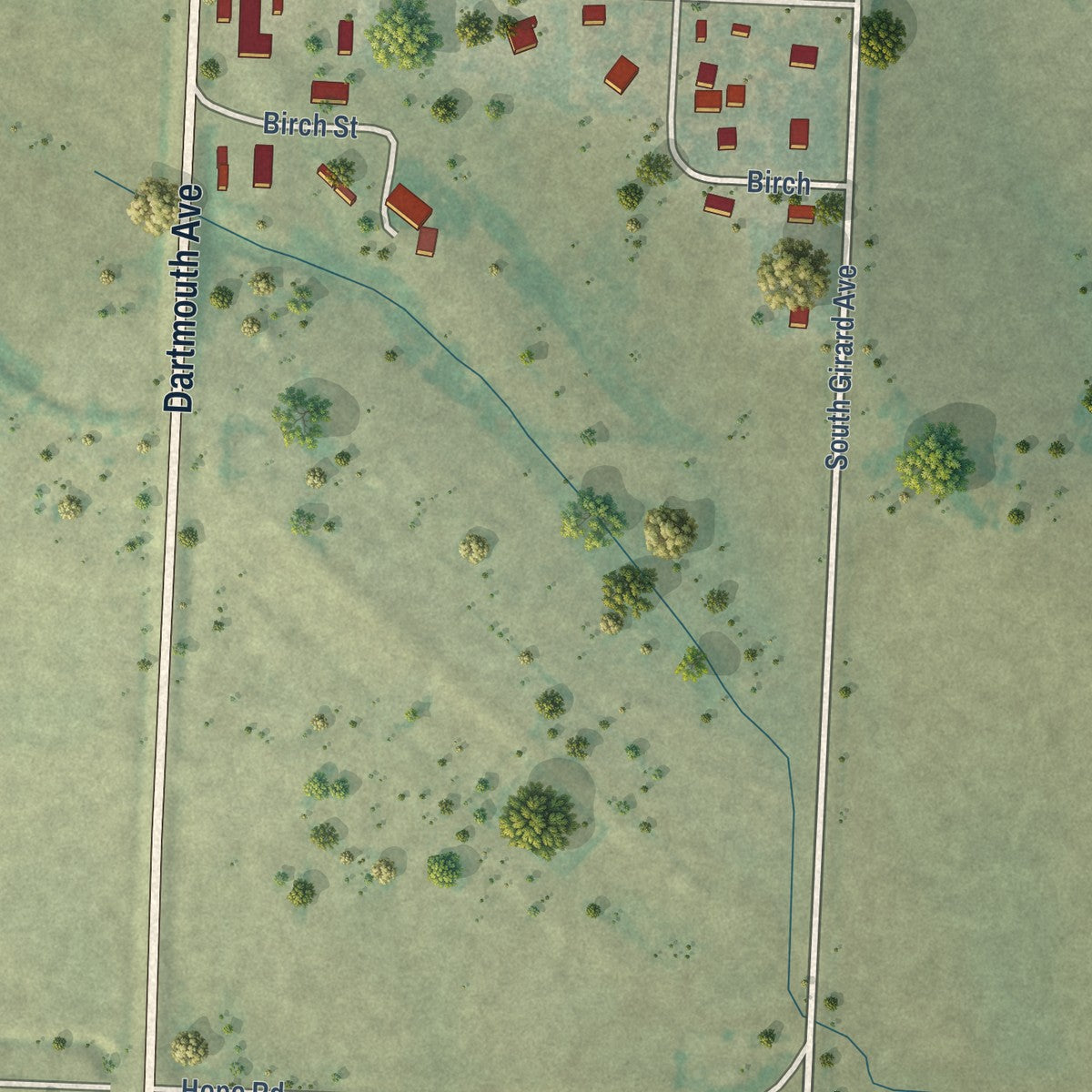 Second close-up of the map of Newell, South Dakota print showing more streets and buildings