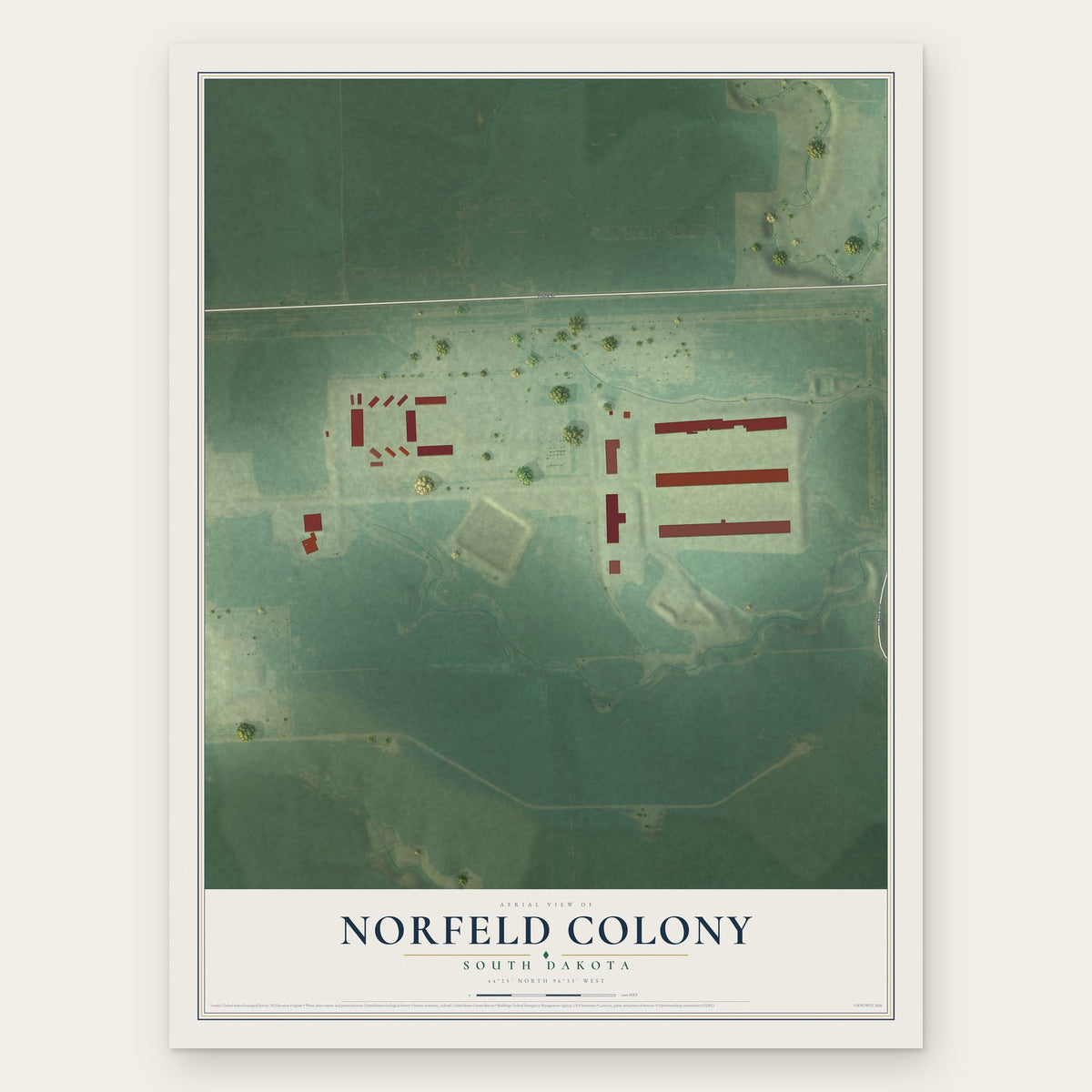 Norfeld Colony, South Dakota map print, the full design