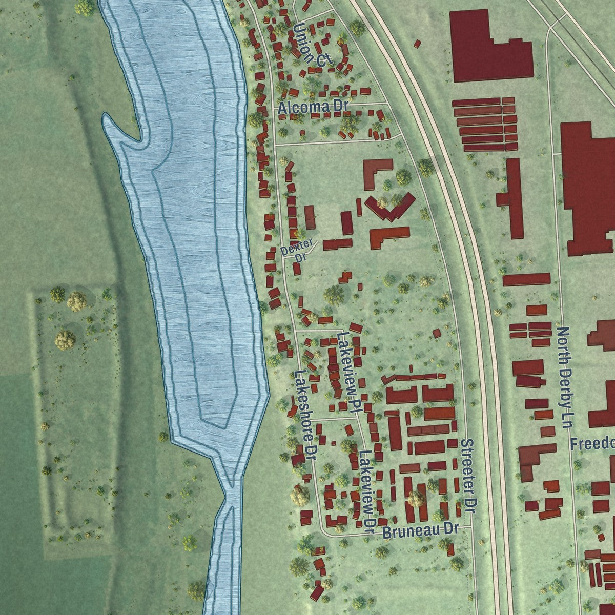 Close-up of the map of North Sioux City, South Dakota print showing street and building detail