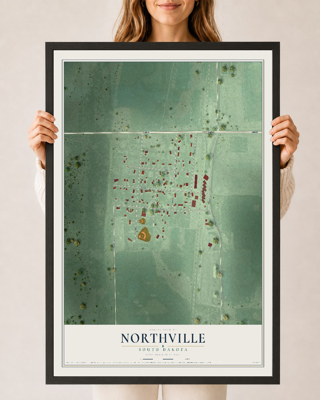 Map of Northville, South Dakota, 24 x 36 inch print in a black wood frame