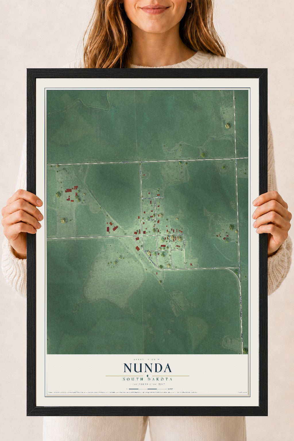 Map of Nunda, South Dakota, 18 x 24 inch print in a black wood frame