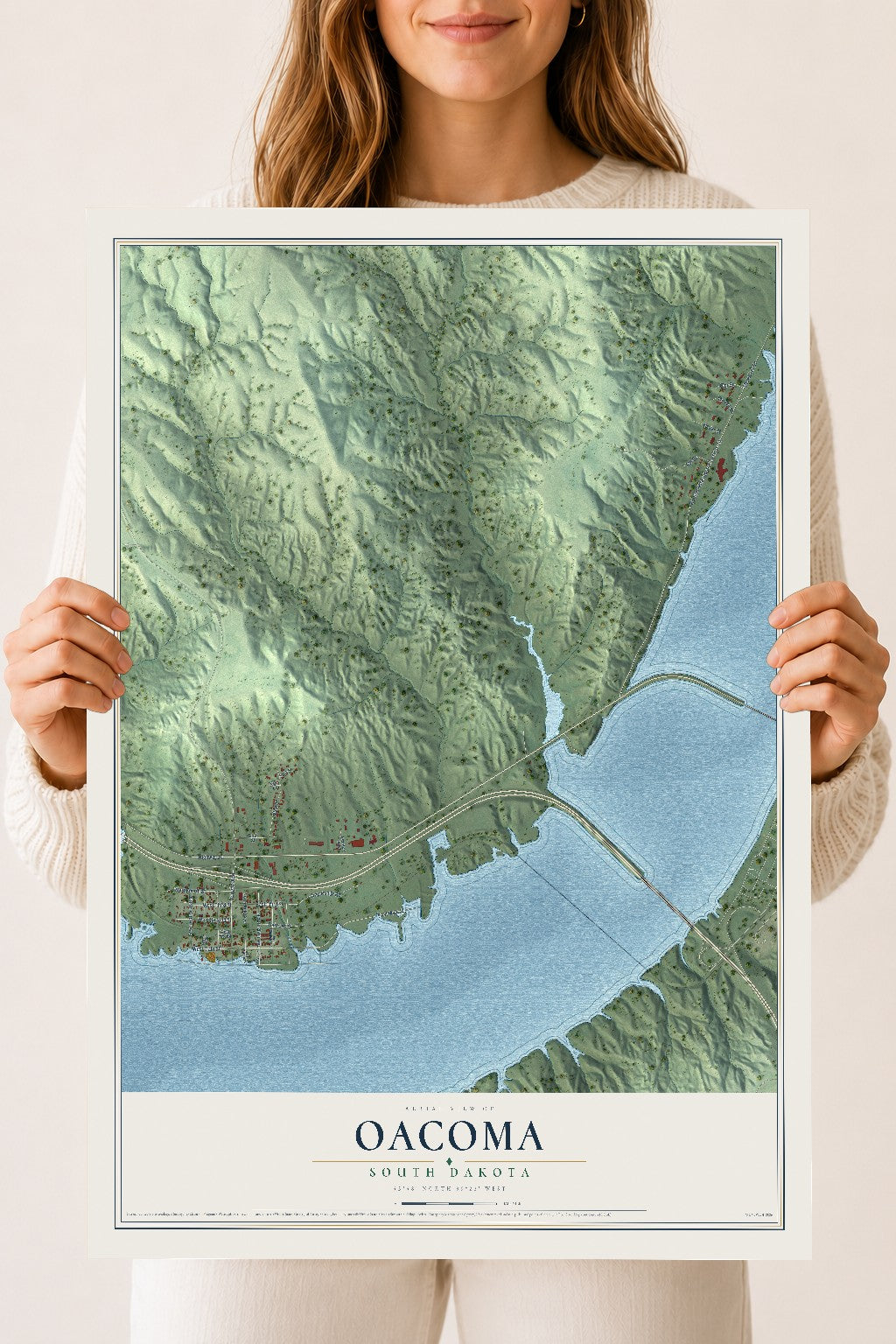 Map of Oacoma, South Dakota, 18 x 24 inch unframed archival matte print