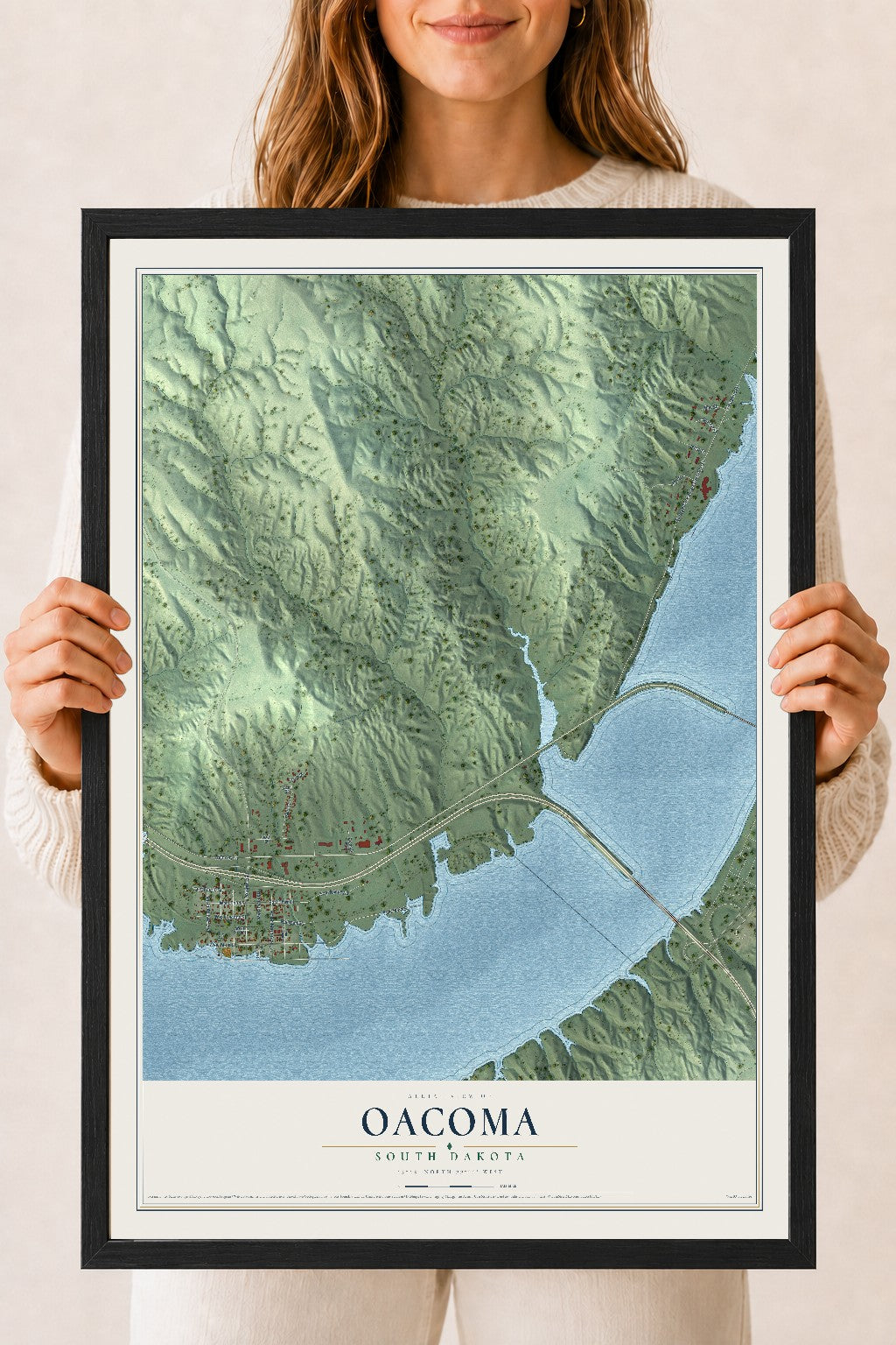 Map of Oacoma, South Dakota, 18 x 24 inch print in a black wood frame