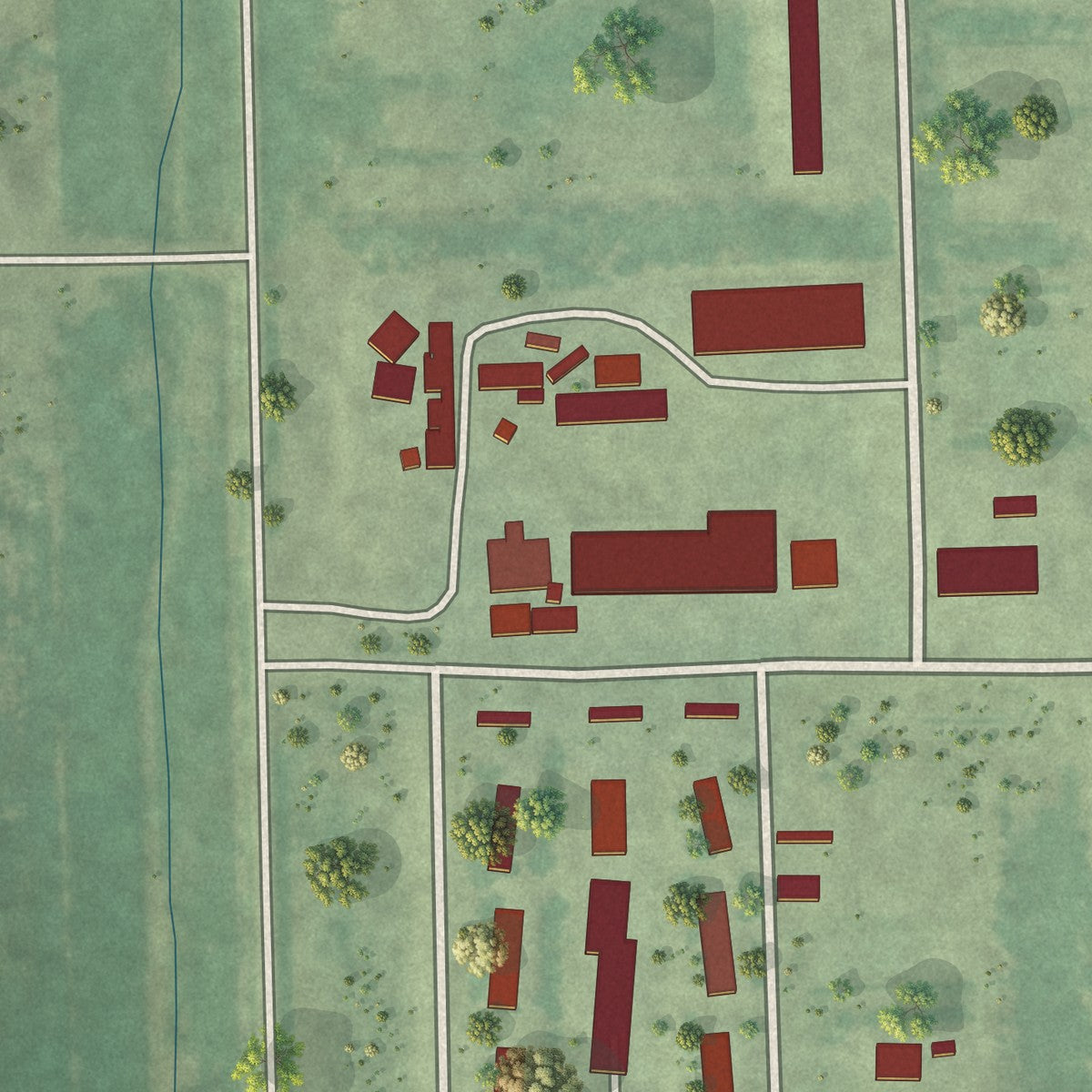Close-up of the map of Oak Lane Colony, South Dakota print showing street and building detail