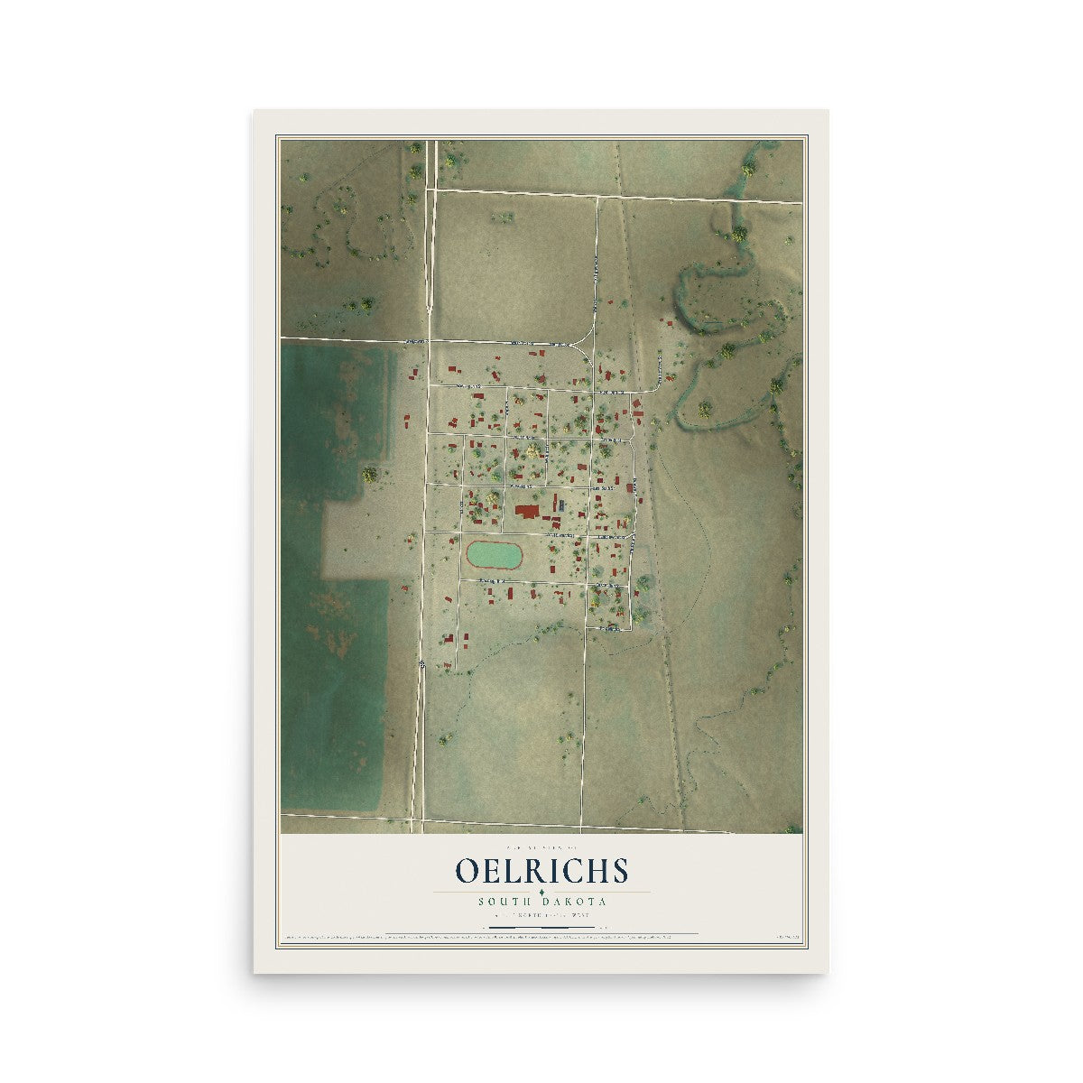 Map of Oelrichs, South Dakota, 12 x 18 inch unframed archival matte print
