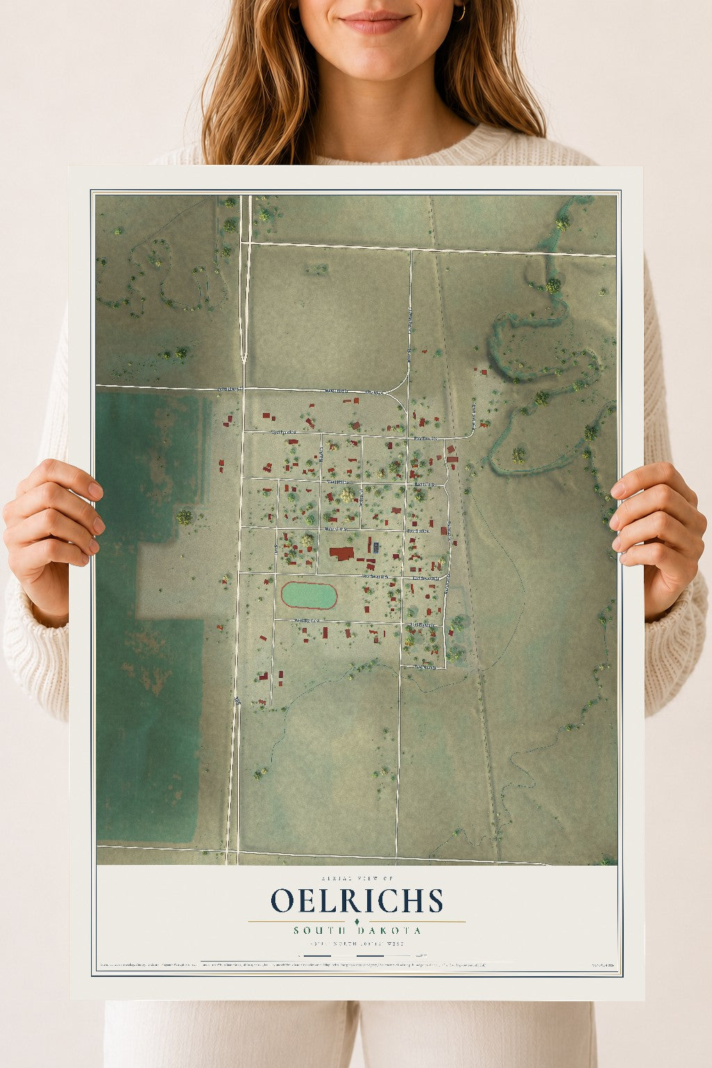 Map of Oelrichs, South Dakota, 18 x 24 inch unframed archival matte print