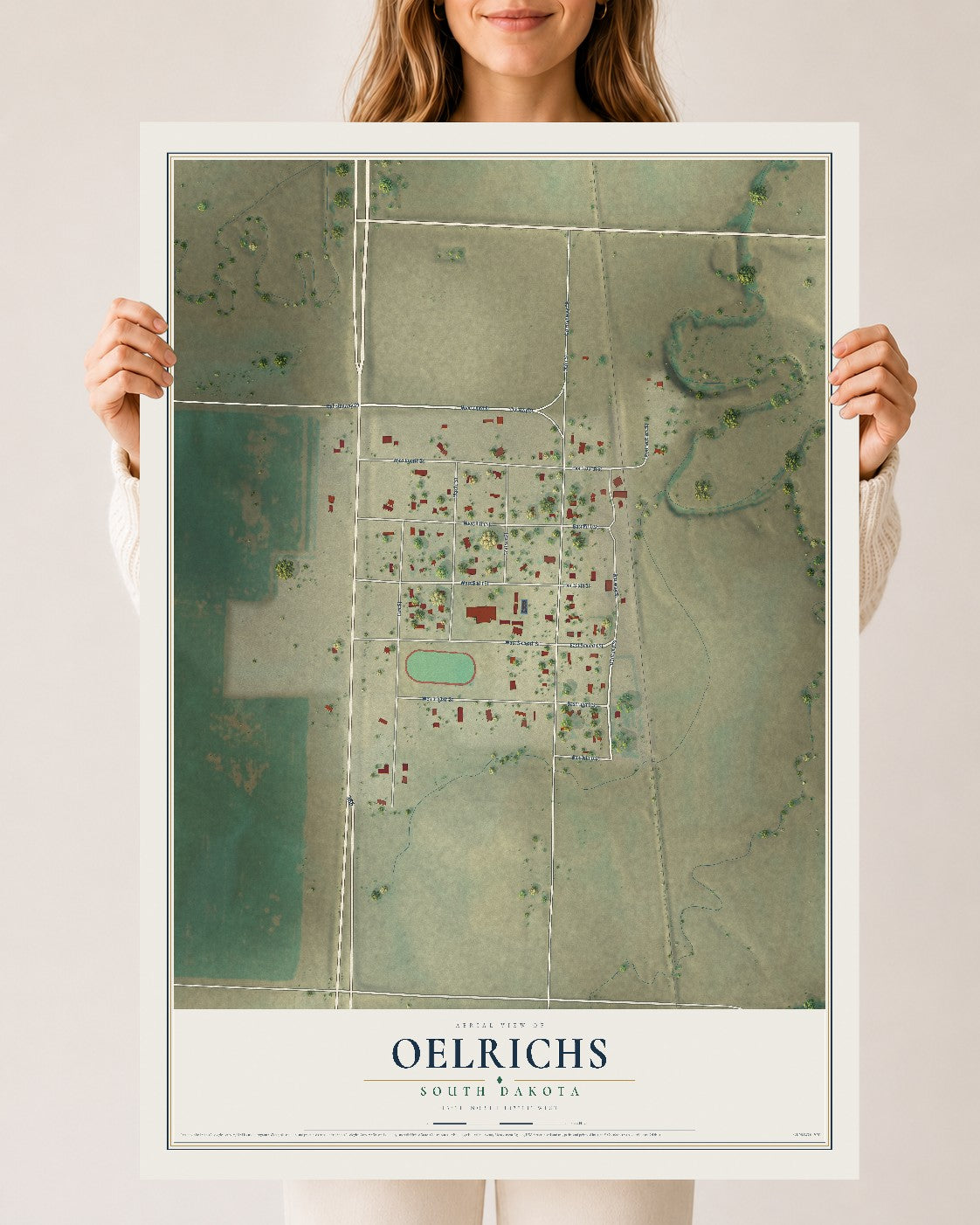 Map of Oelrichs, South Dakota, 24 x 36 inch unframed archival matte print