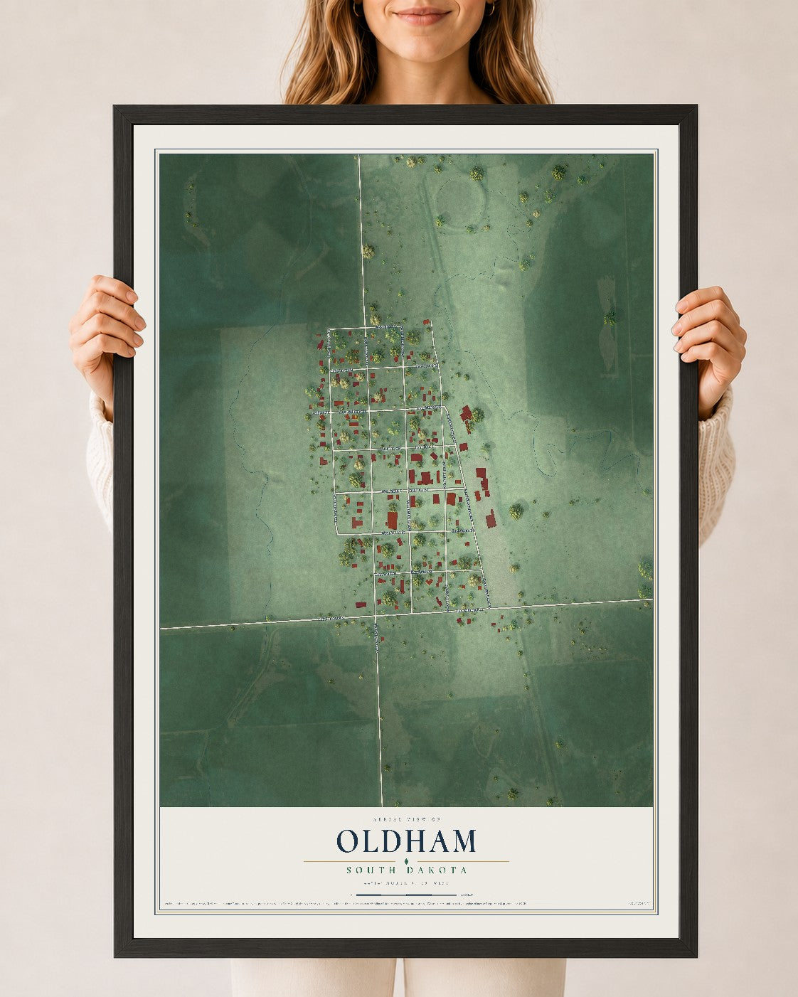 Map of Oldham, South Dakota, 24 x 36 inch print in a black wood frame