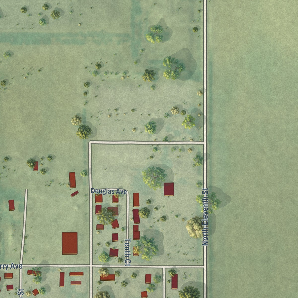 Second close-up of the map of Onida, South Dakota print showing more streets and buildings