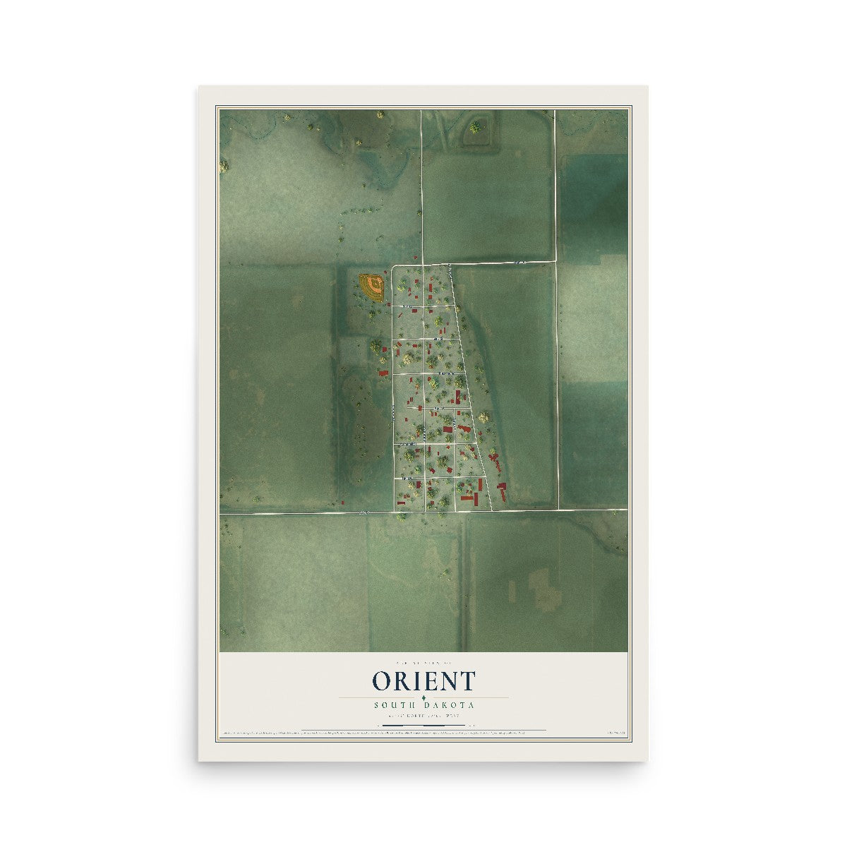 Map of Orient, South Dakota, 12 x 18 inch unframed archival matte print